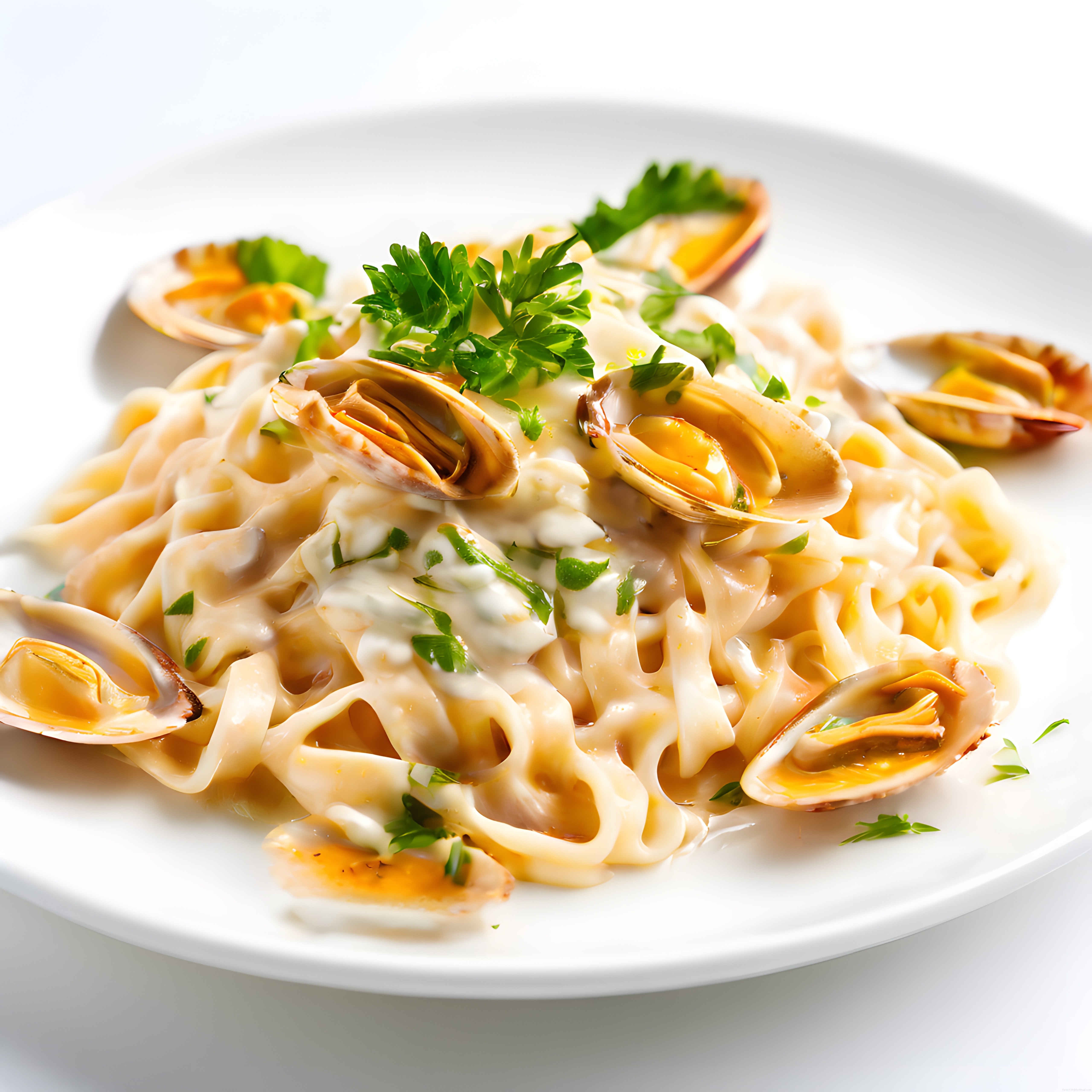 Kremalı Midyeli Fettuccine: Beyaz Tabakta Nefis İtalyan Makarna Sunumu