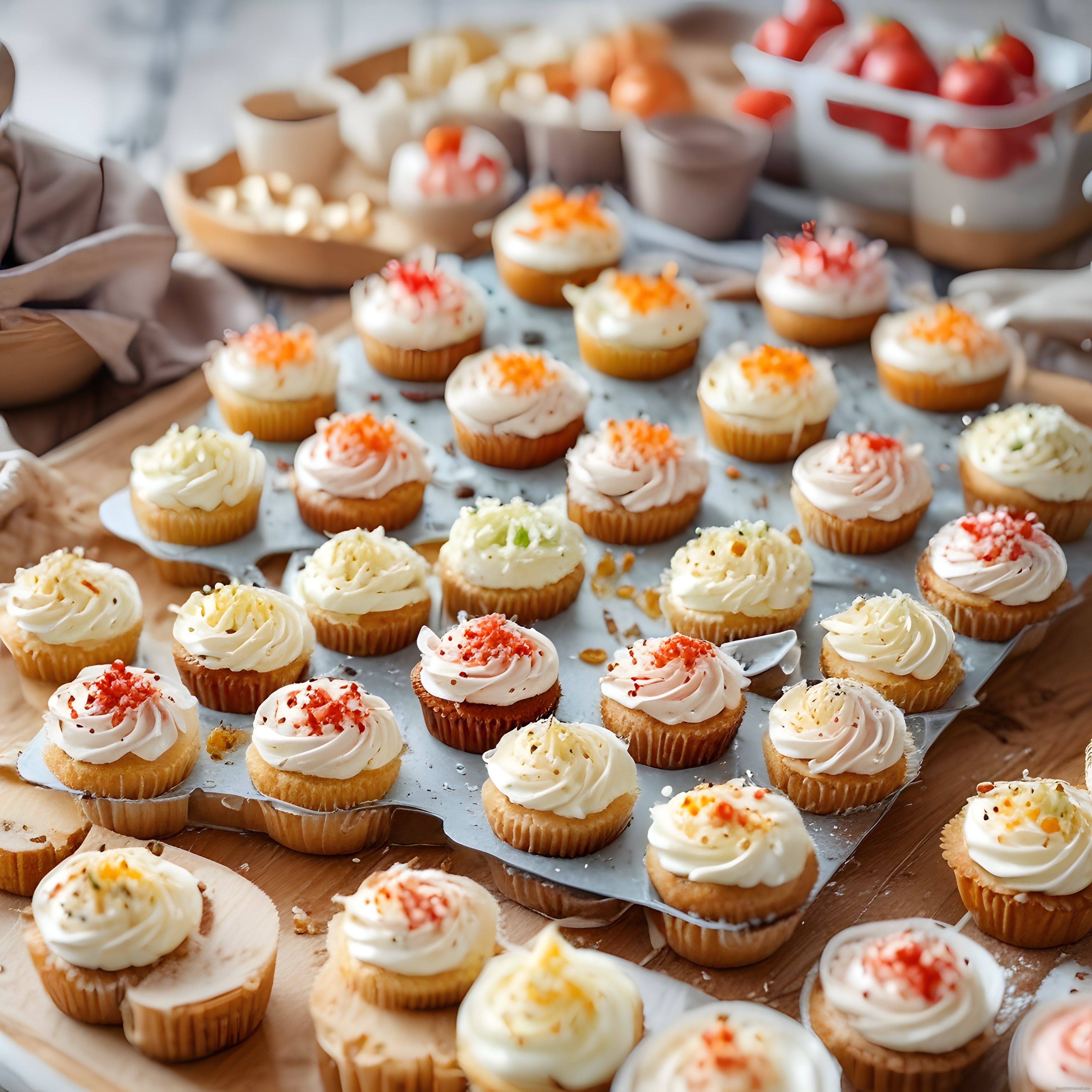 Kremalı Mini Cupcake Çeşitleri: Renkli Süslü Butik Pastane Sunumu