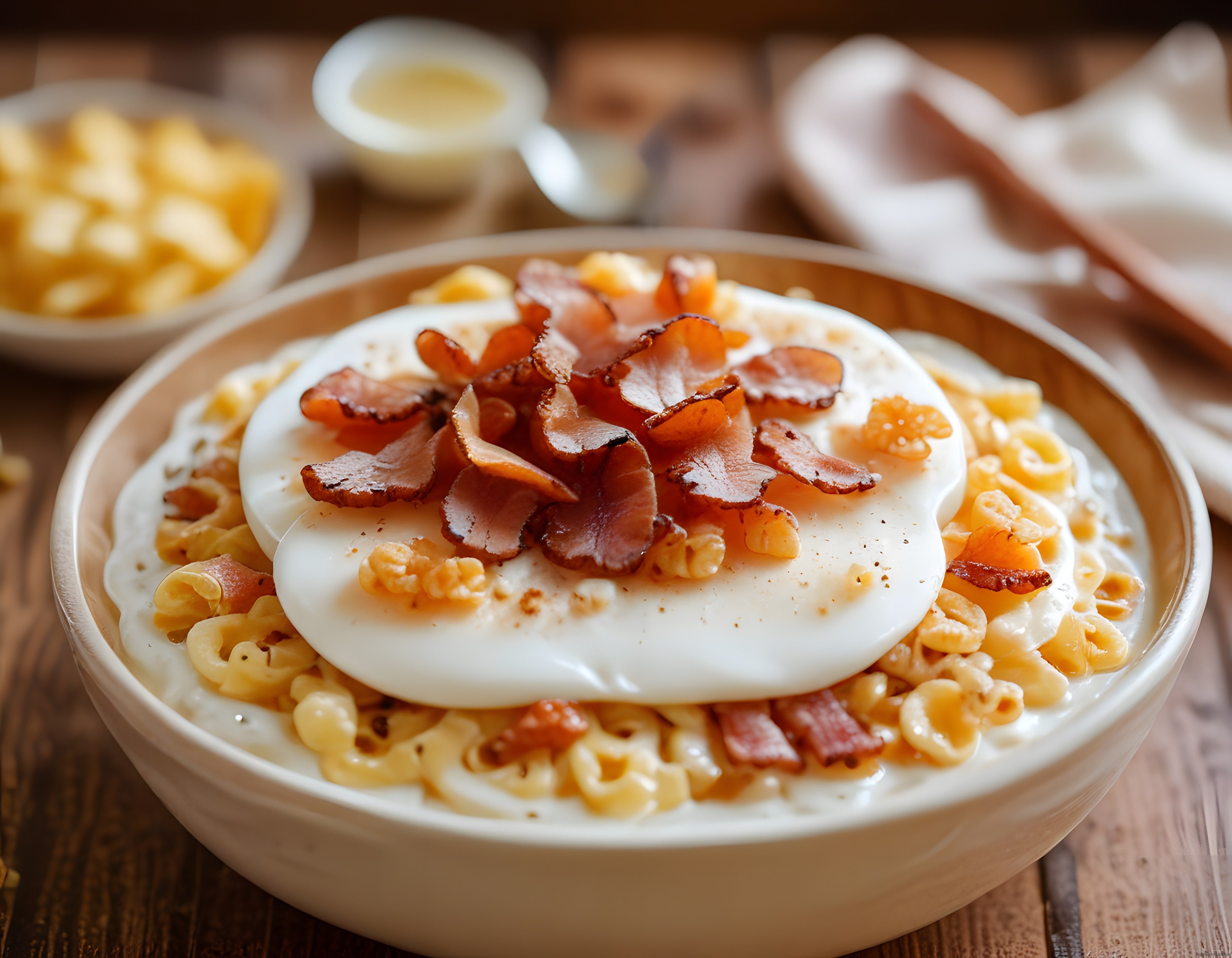 Kremalı Soslu Makarna ve Çıtır Bacon ile Ev Yapımı Nefis Akşam Yemeği Sunumu