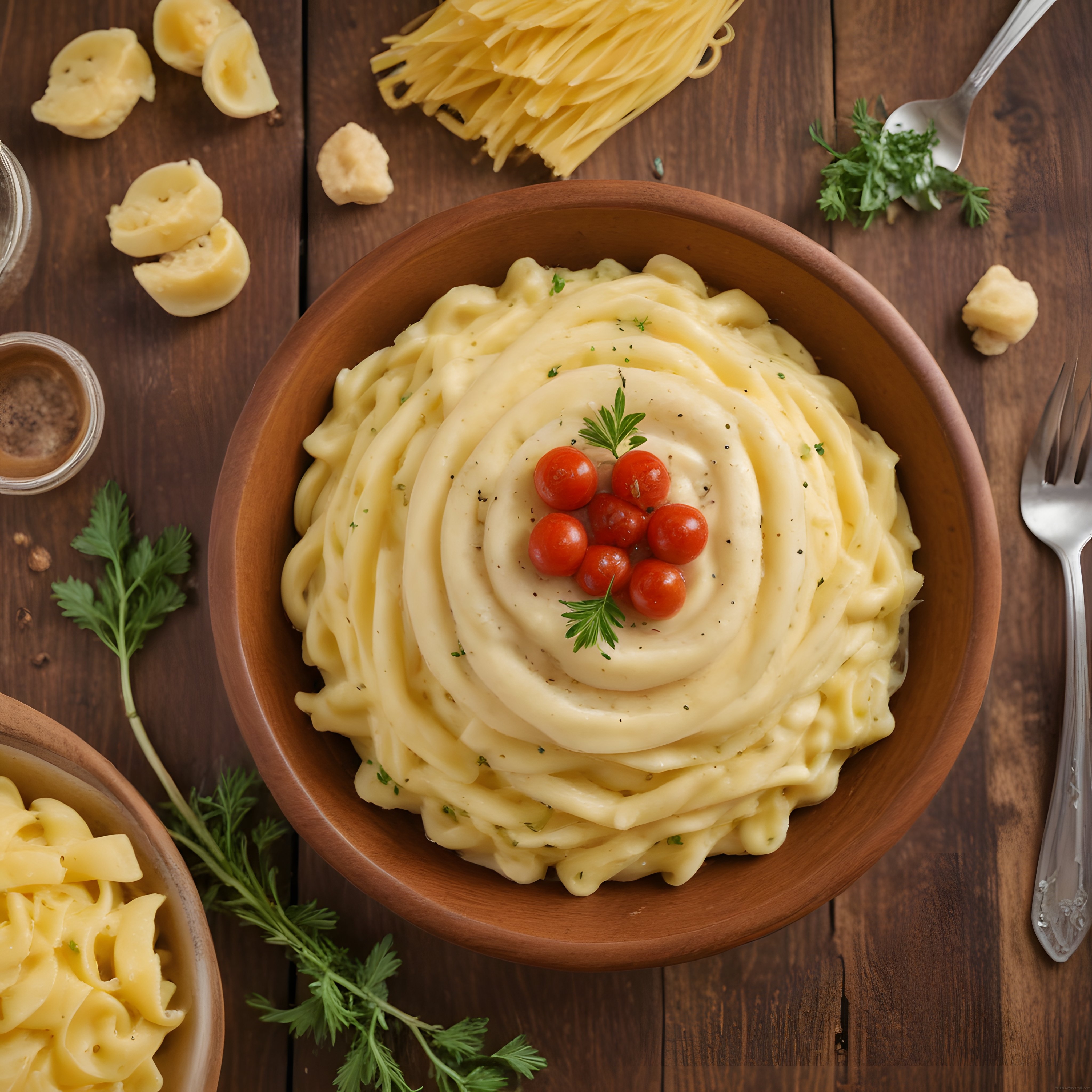 Kremalı Spagetti ve Peynir Parçacıklarıyla Şık Rustik Masa Sunumu
