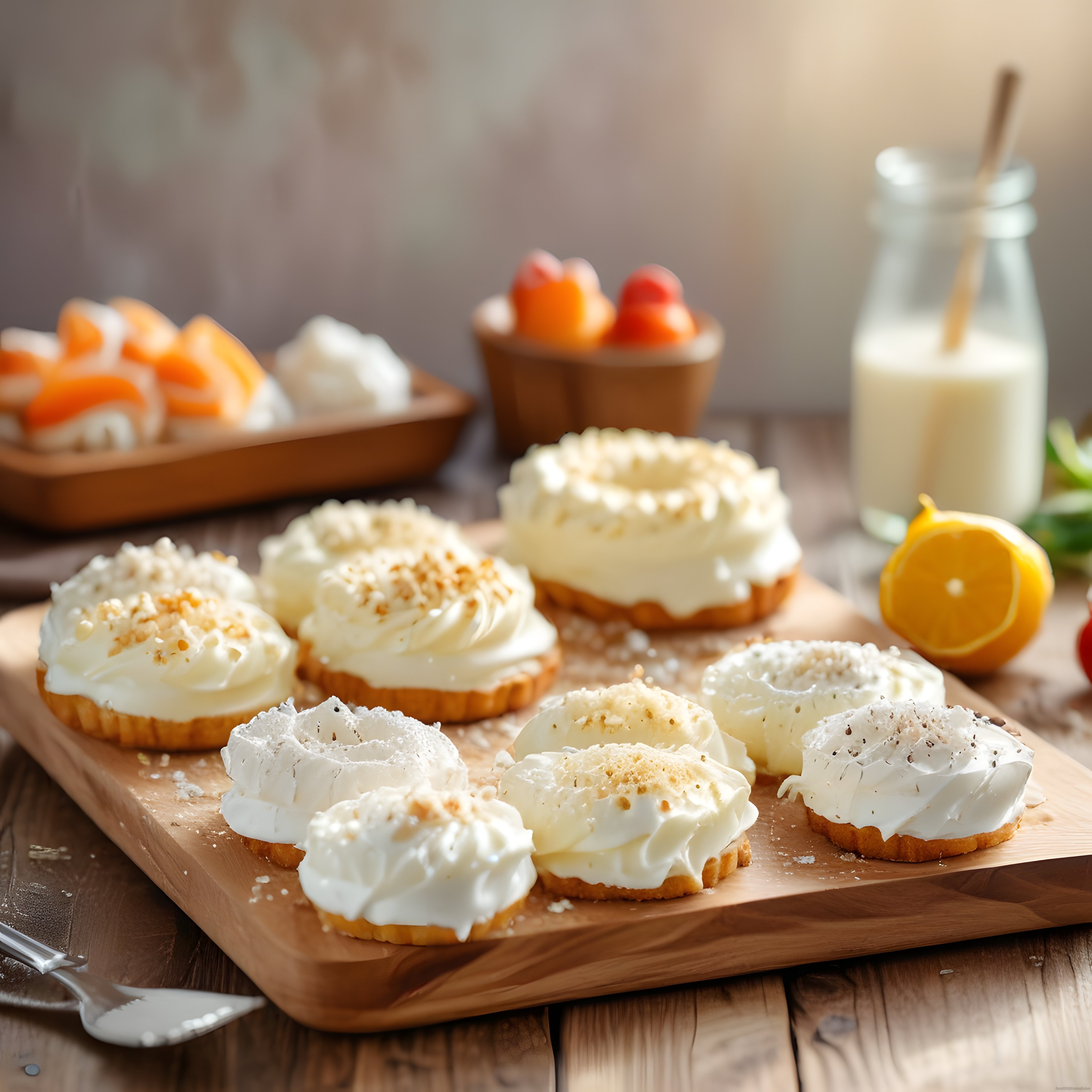 Kremalı tartlar ve fındıklı mini pastalarla dolu sıcak bir tatlı masası