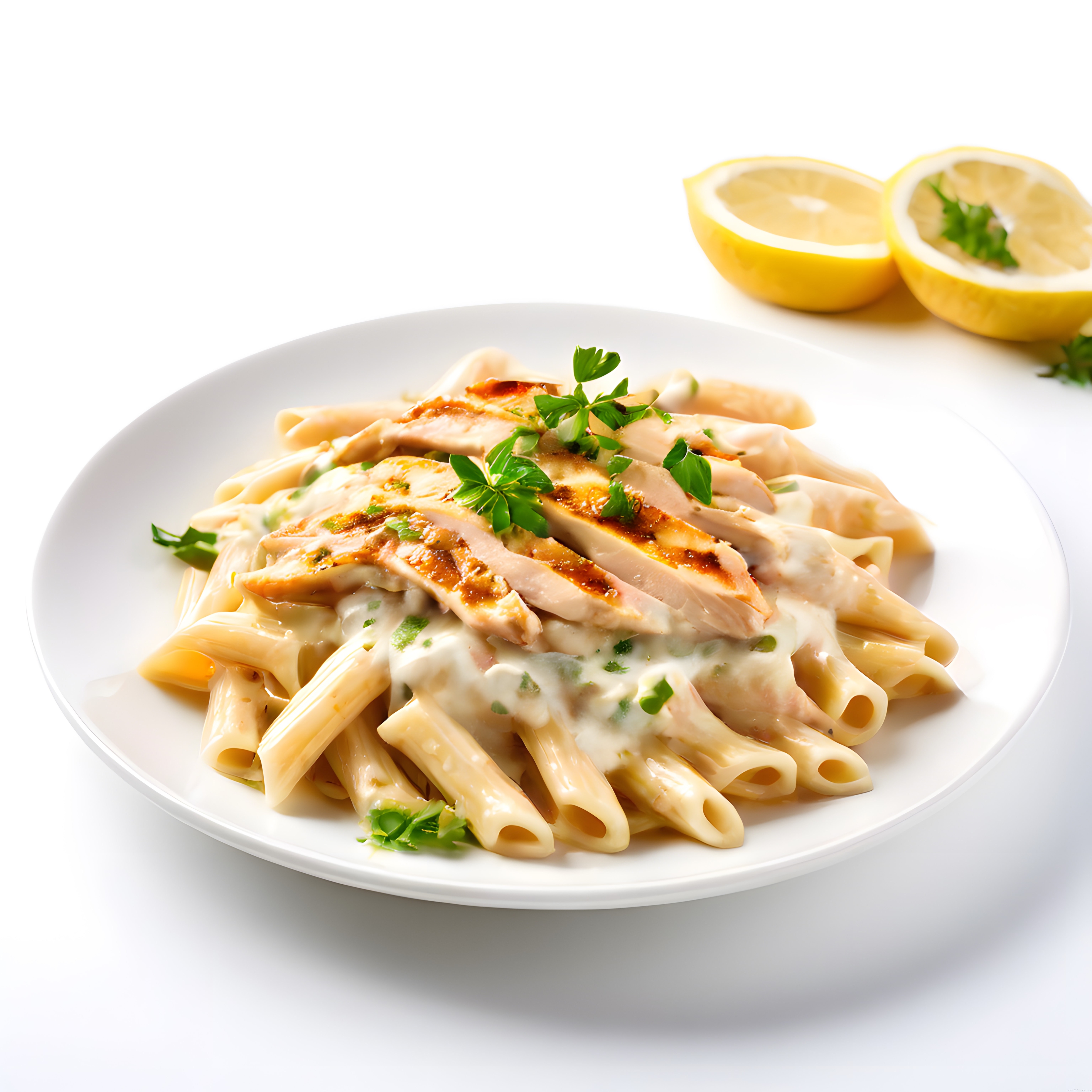 Kremalı Tavuklu Penne Makarna: Limonlu Sos ve Taze Baharatlarla Sunum
