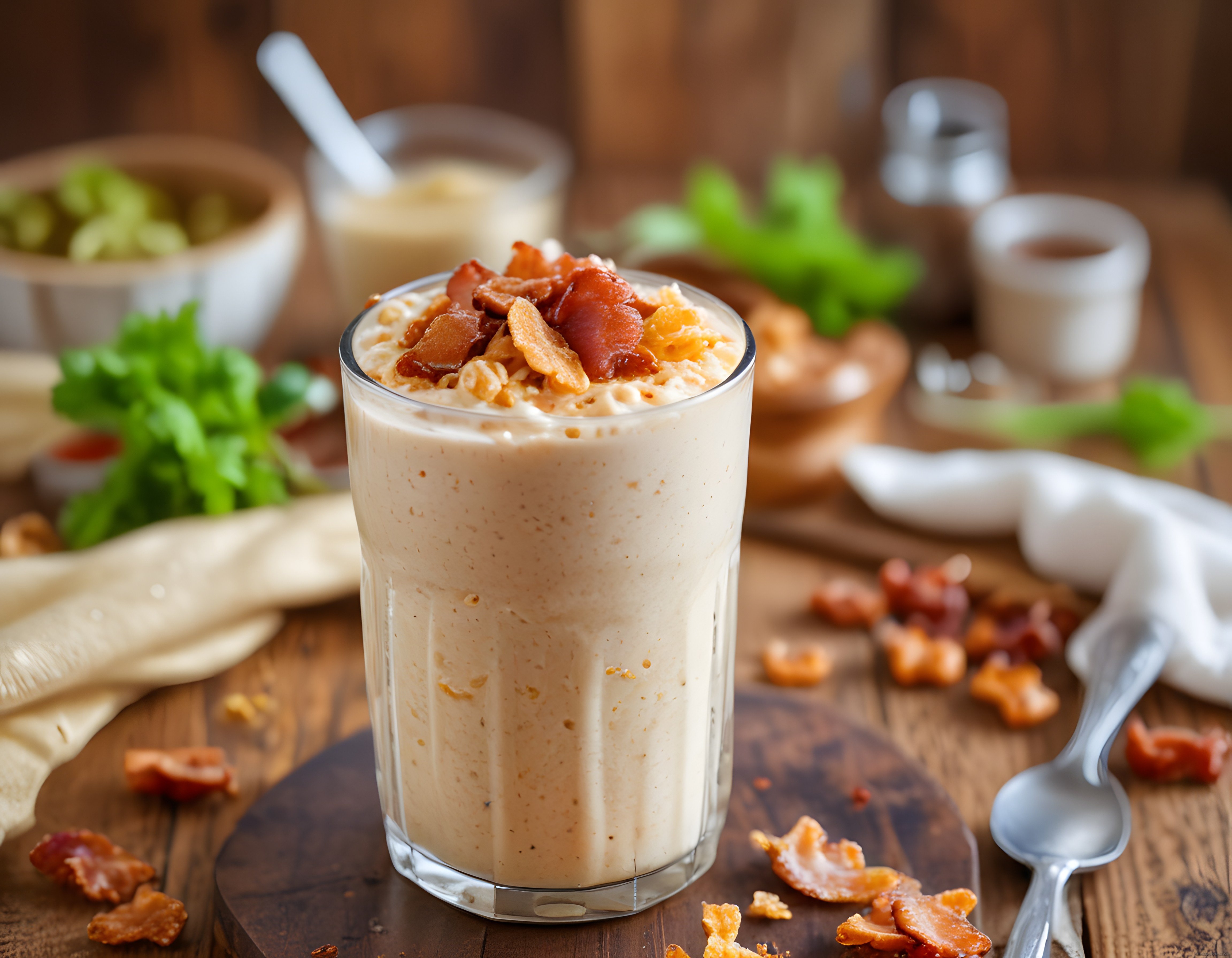 Kremalı Tuzlu Milkshake ve Çıtır Pastırma ile Kahvaltılık İçecek Sunumu