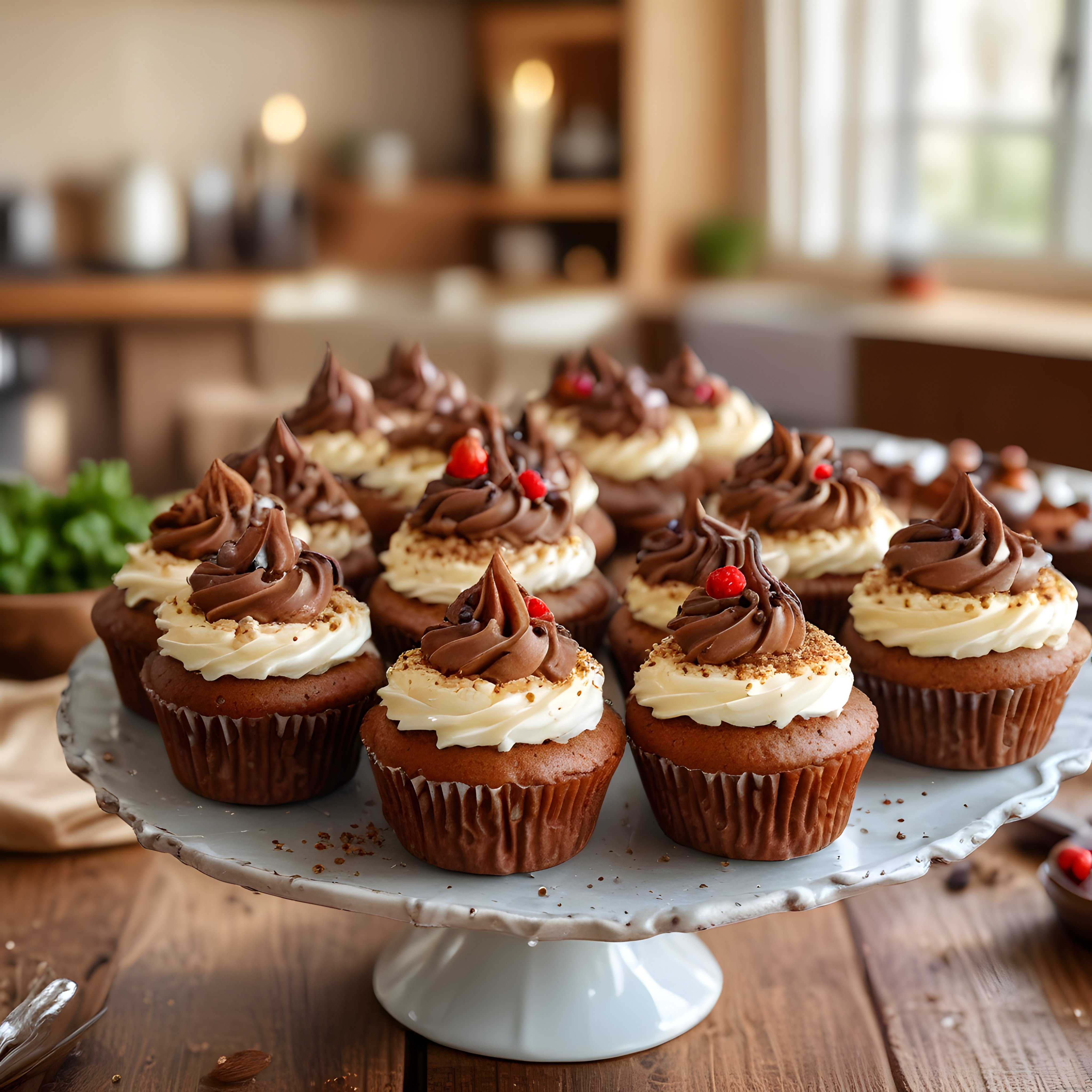 Kremalı ve Çikolatalı Cupcake'lerle Dolu Sıcak Bir Mutfak Atmosferi