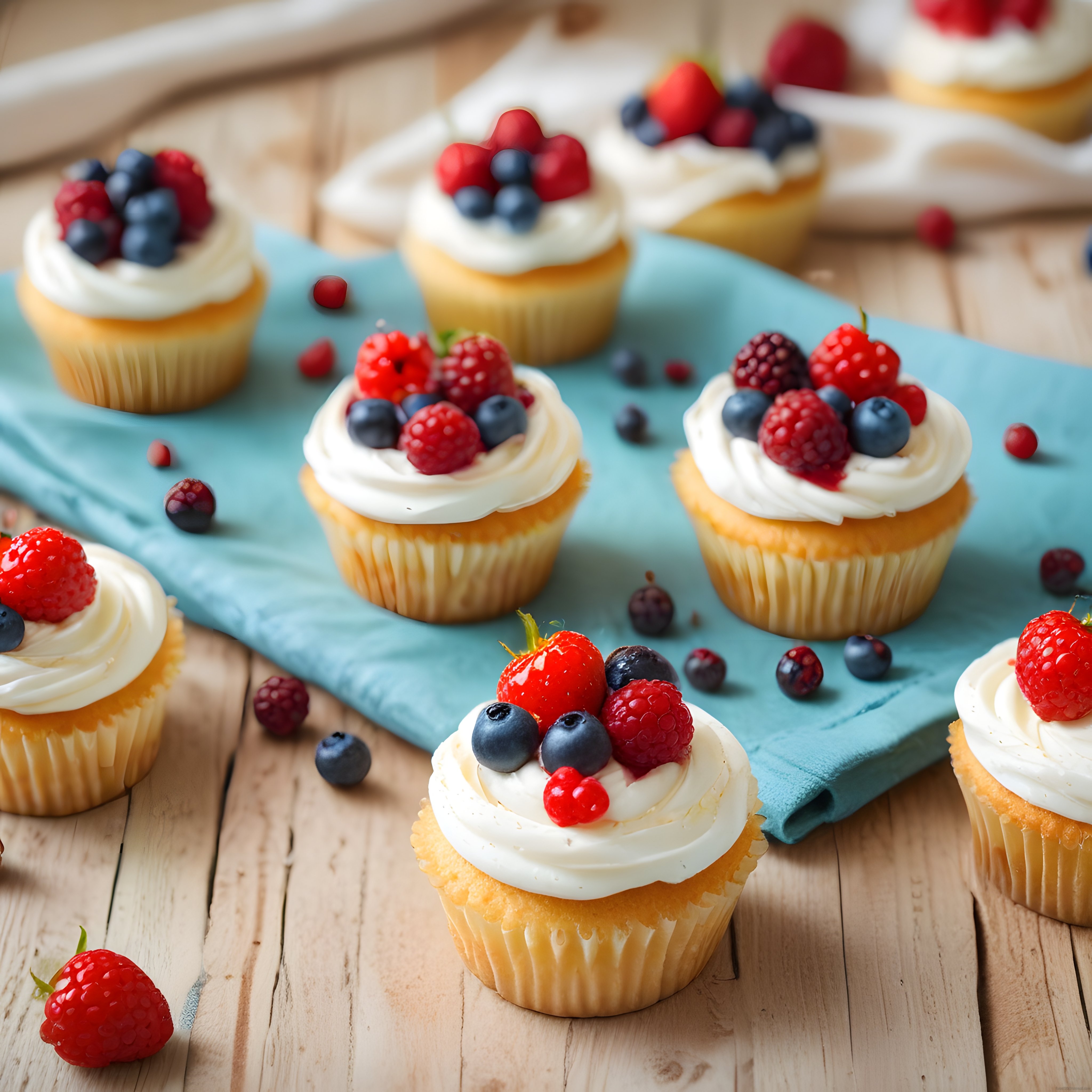 kremalı ve taze orman meyveleriyle süslenmiş leziz cupcake kekleri