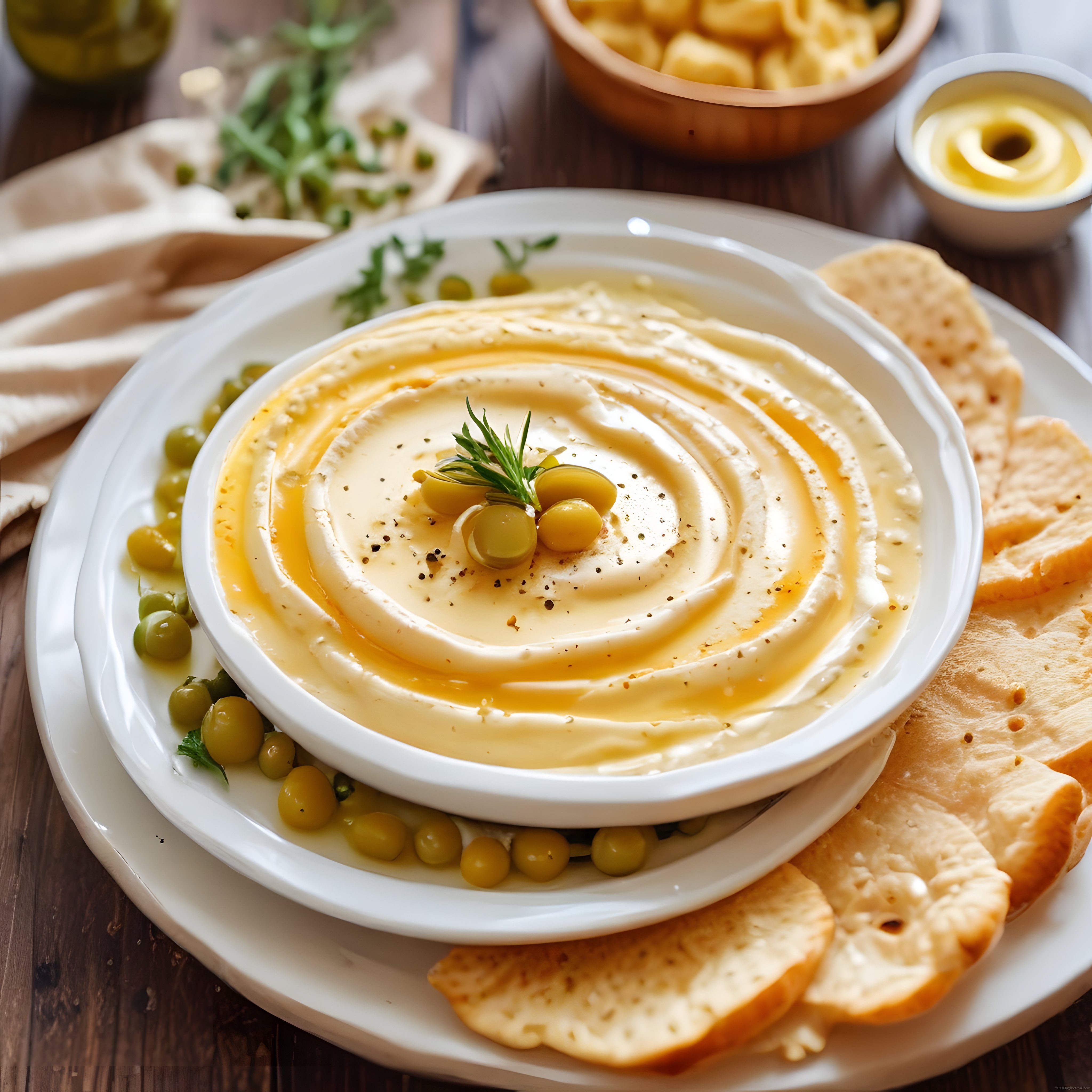 Kreması Bol Ev Yapımı Humus: Zeytinyağlı, Biberiyeli ve Nohutlu Meze Tabağı