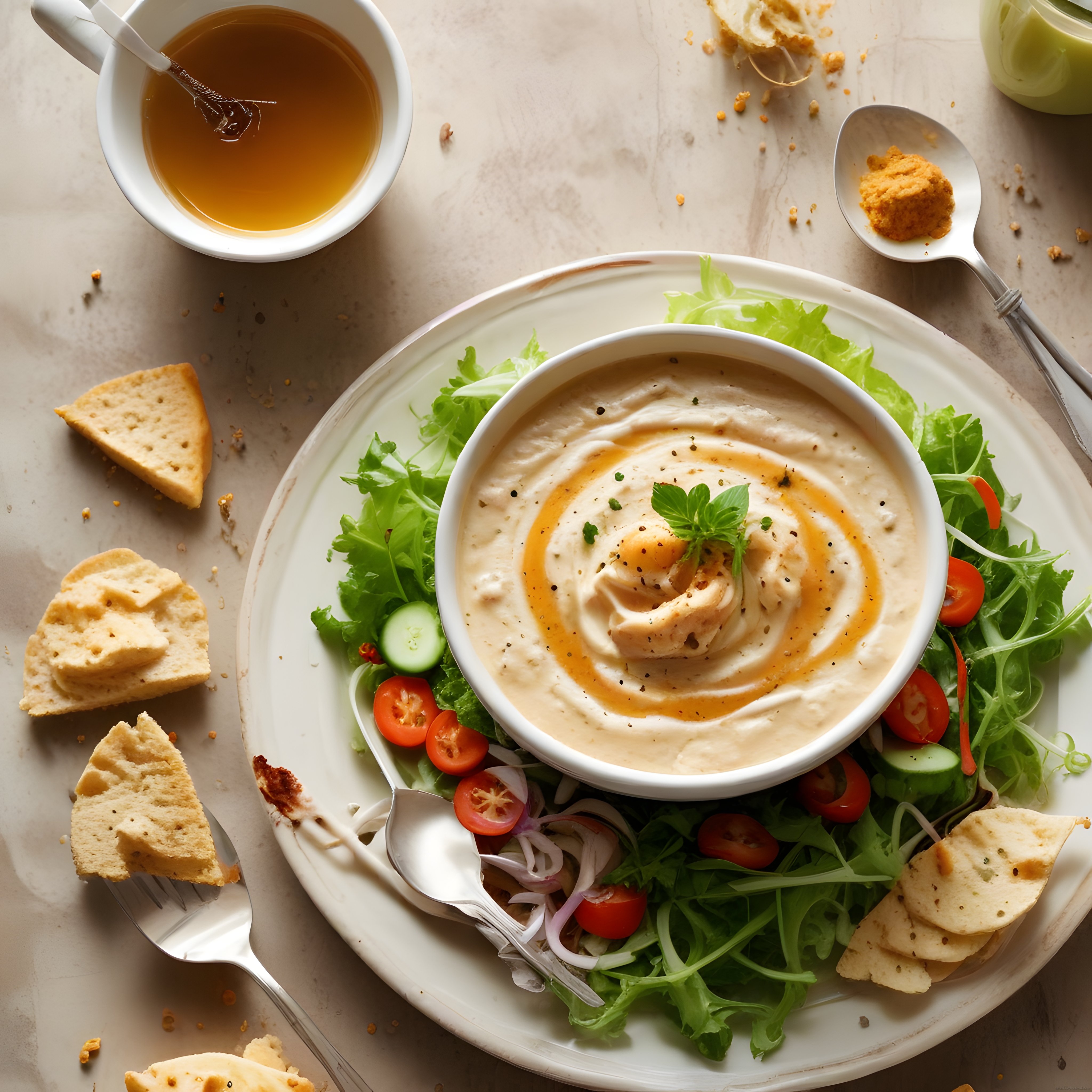 Kremsi Humus Tabağı: Zeytinyağı ve Baharatlı Ortadoğu Lezzeti