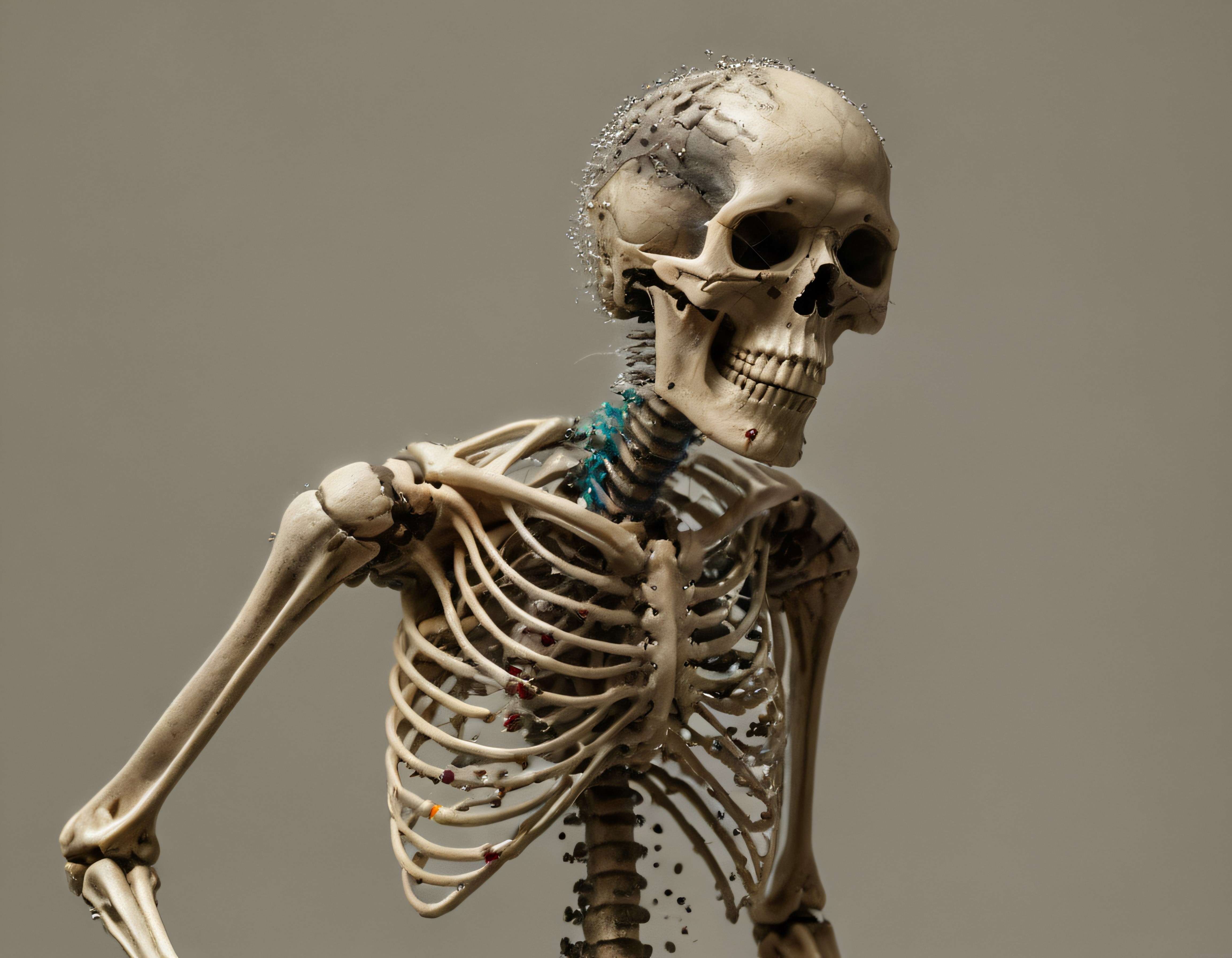 Kristal ve Buz Taneleriyle Kaplı İnsan İskeleti Dijital Sanat Çalışması