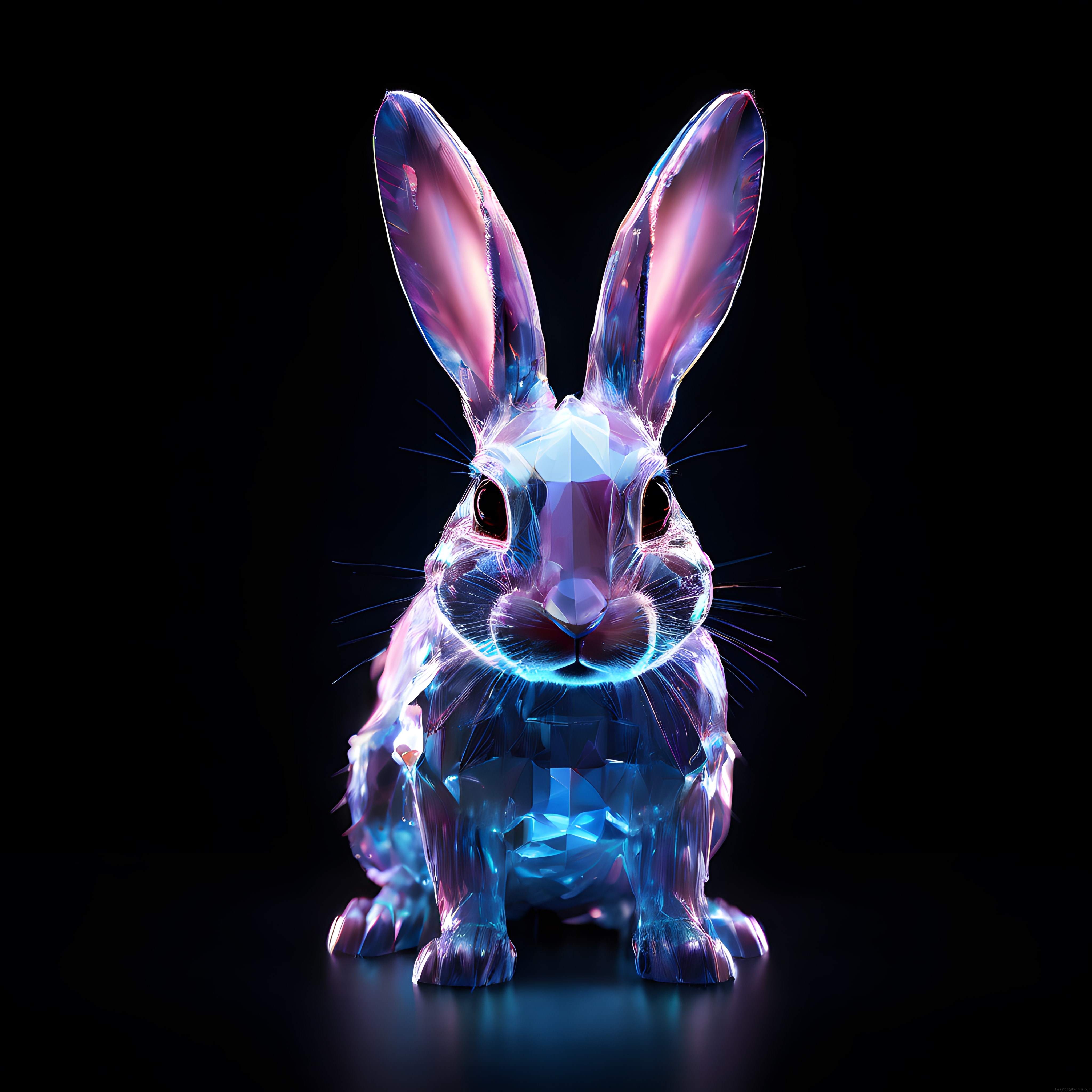 Kristal Yapıda Neon Işıklarla Parlayan Tavşan Dijital Sanat Çalışması