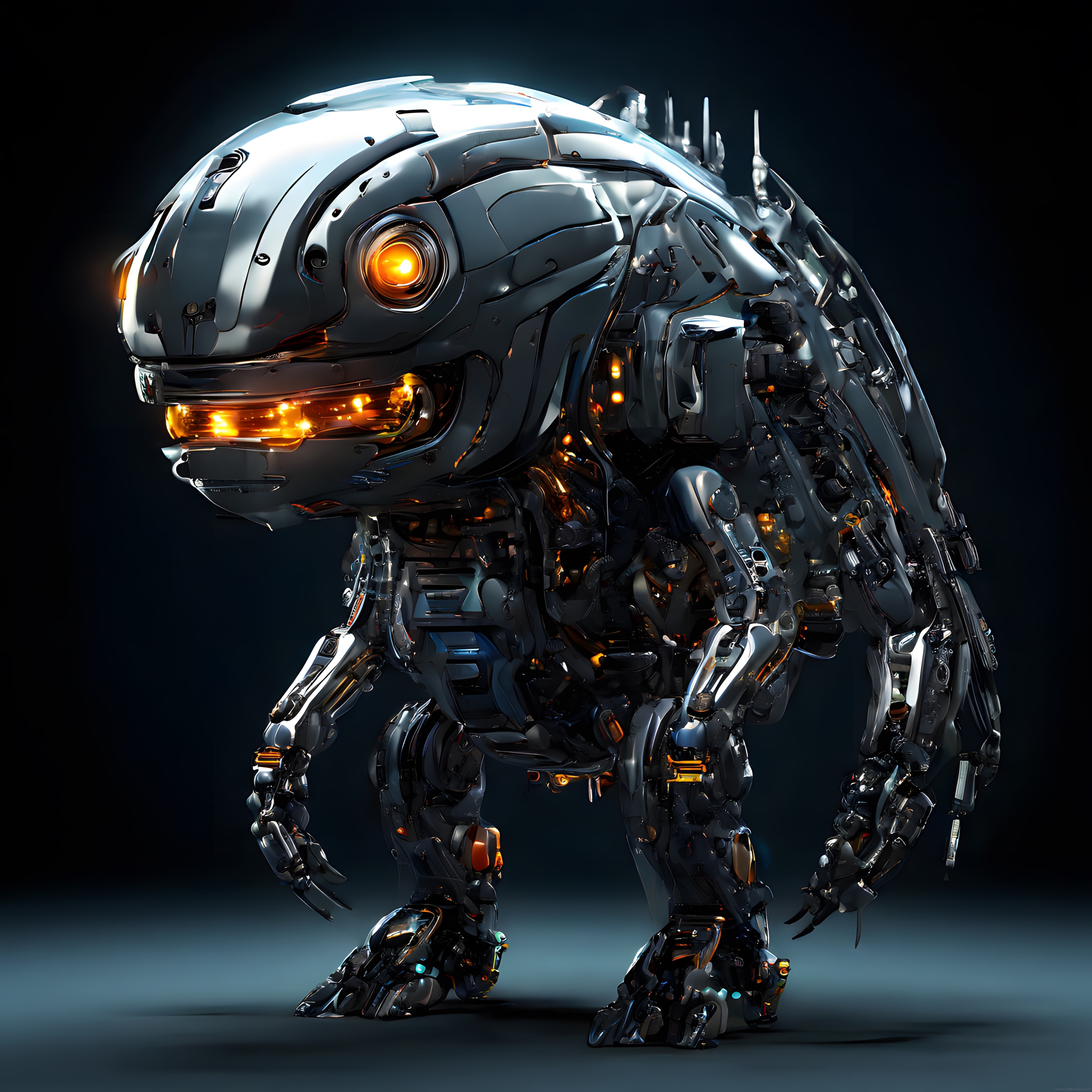 Krom Metal Gövdeli Yapay Zeka Destekli Geleceğin Mekanik T-Rex Robotu