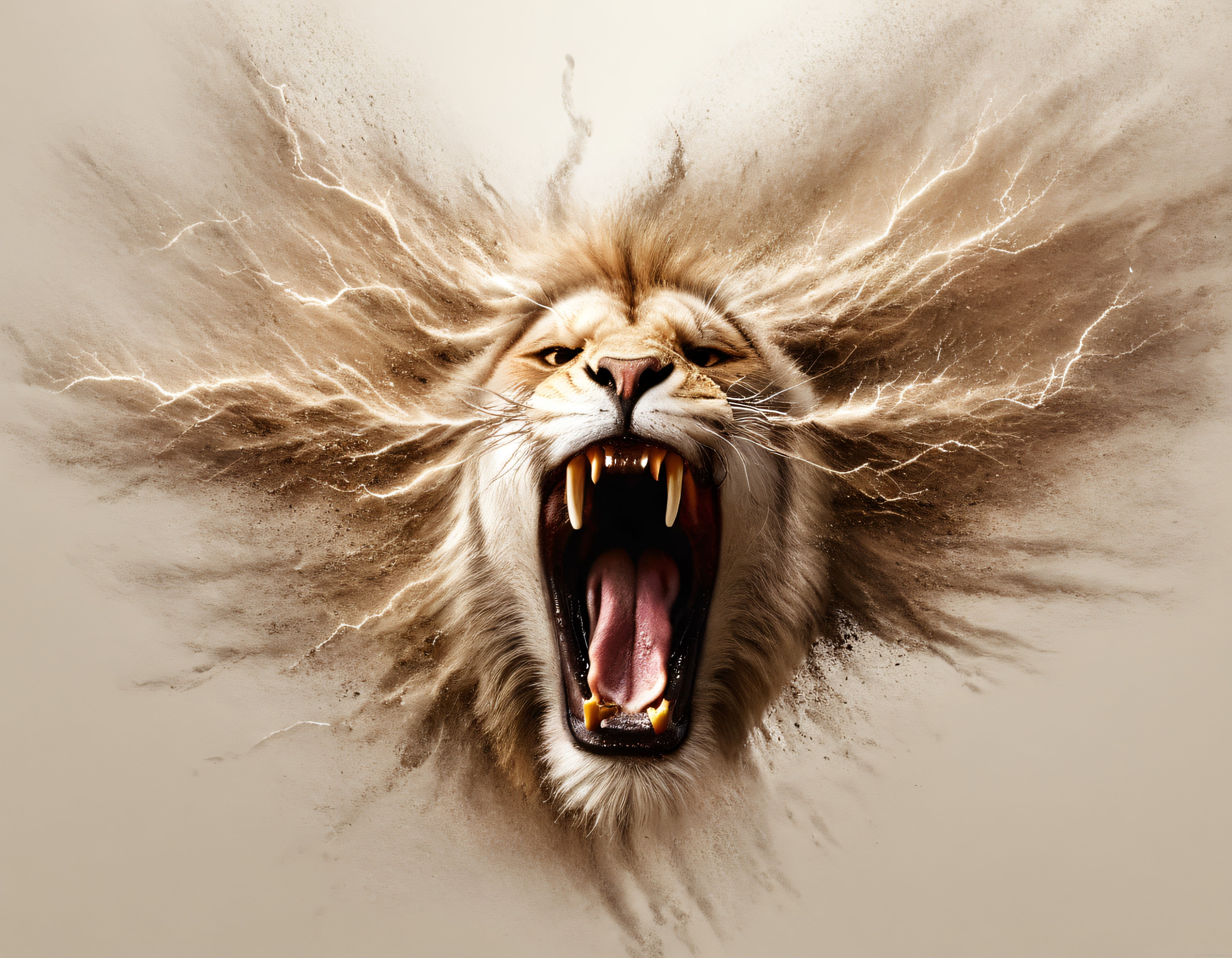 Kükreyen Aslan ve Dramatik Toz Efektli Güçlü Yaban Hayatı Portresi