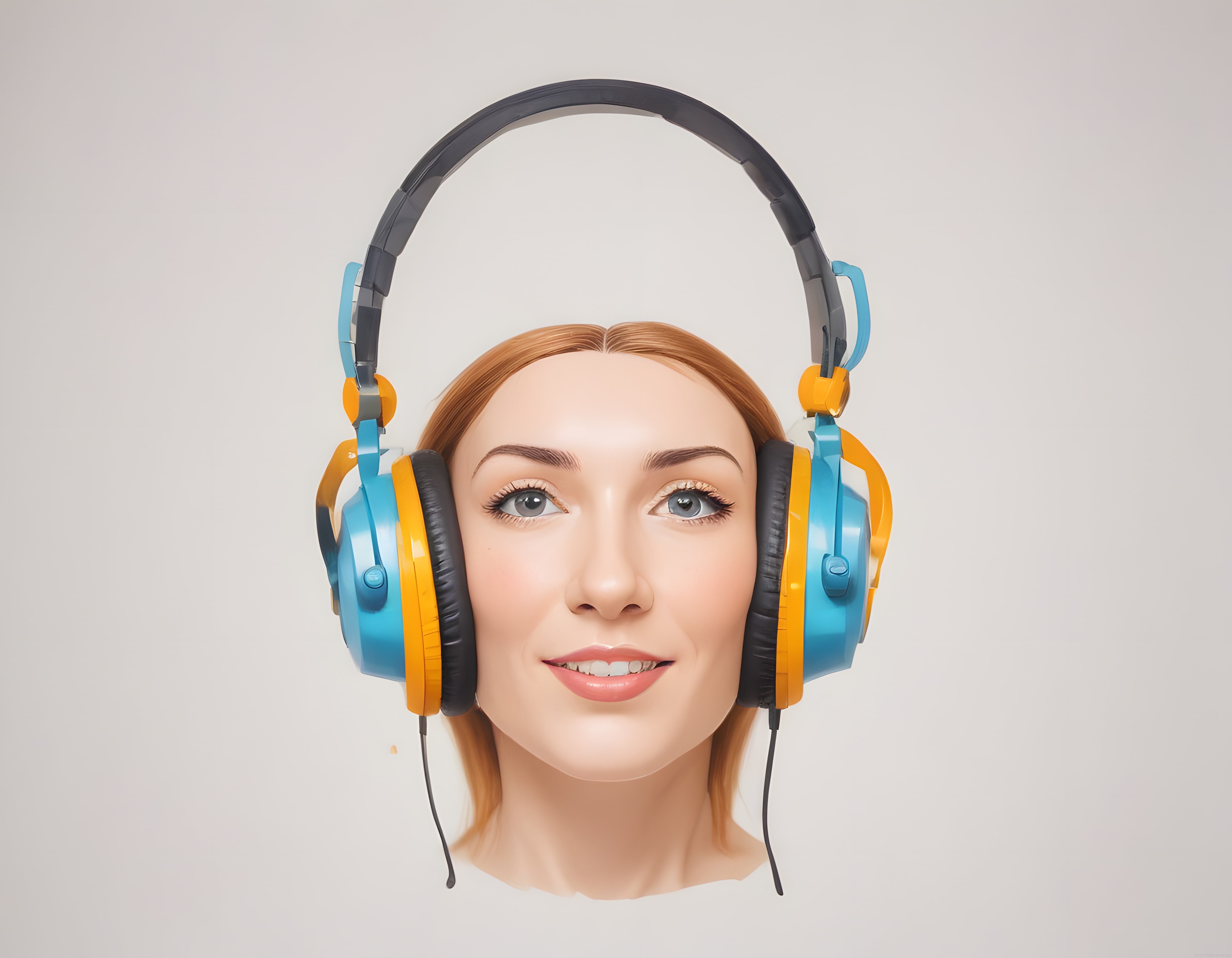 Kulaklık Takmış Gülümseyen Kadın Portresi ve Modern Müzik Aksesuarları