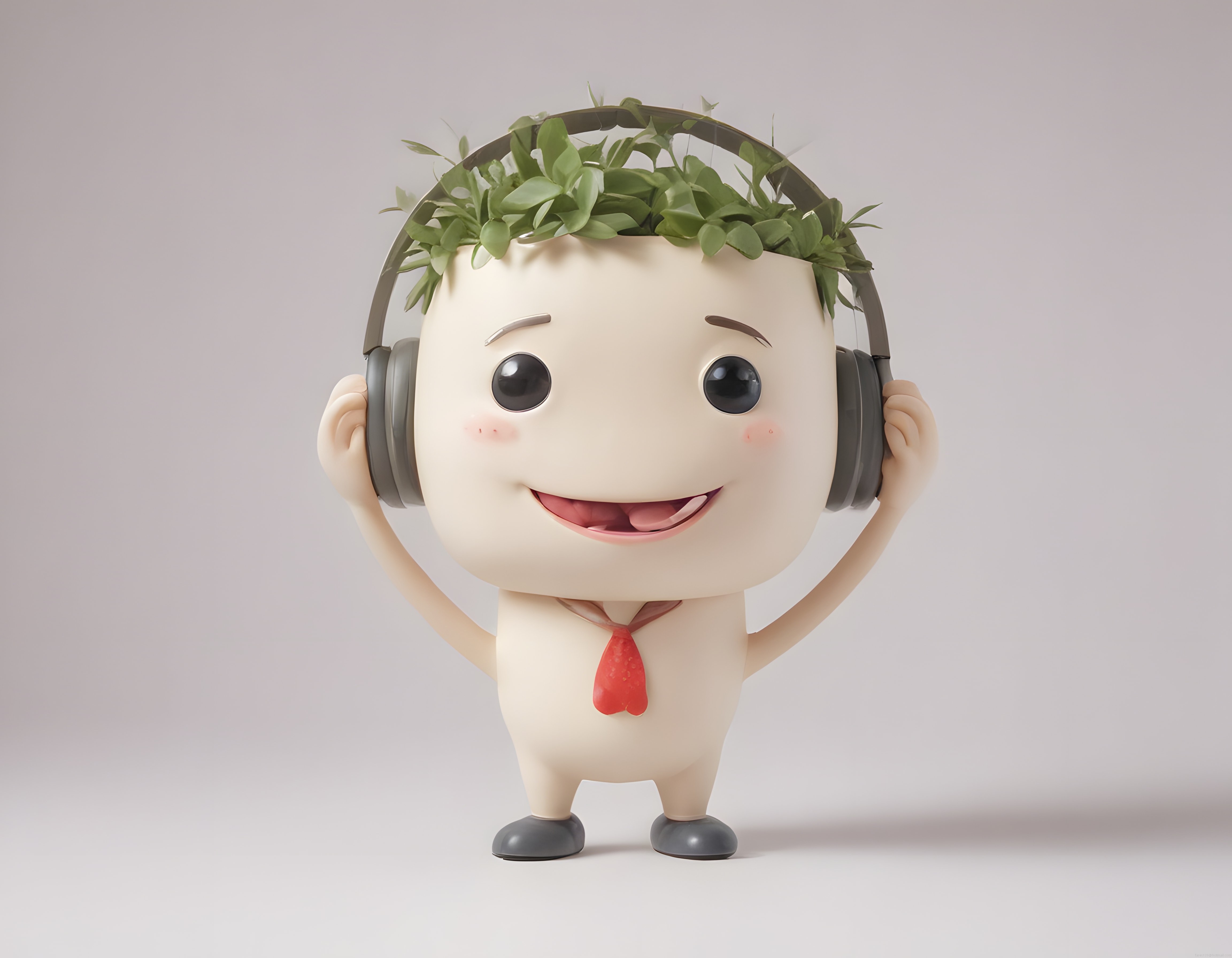 Kulaklıklı Sevimli Saksı Karakter: Müzik Dinleyen 3D Çizgi Film Maskot