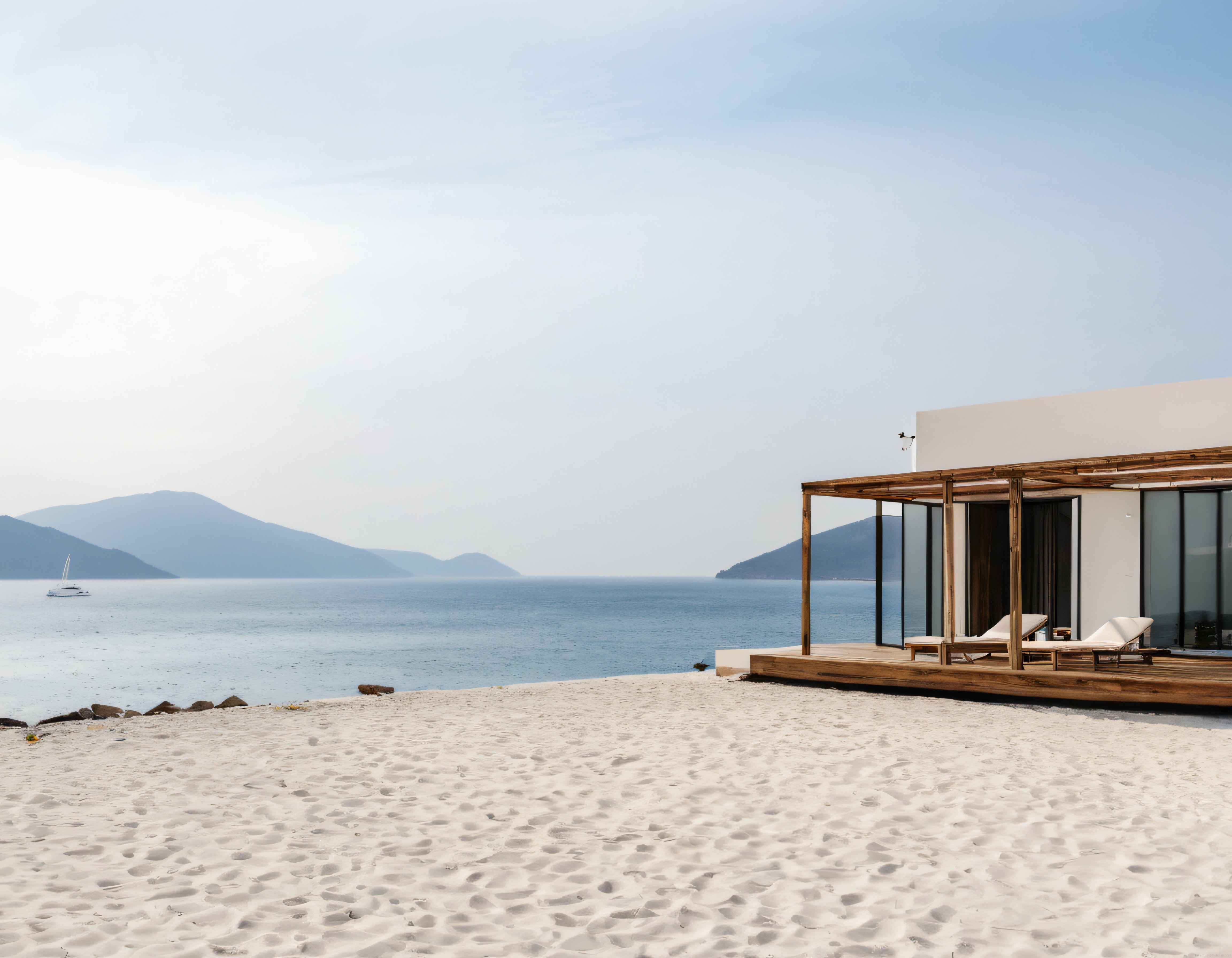 Kumsalda Modern Tatil Evi: Deniz Manzaralı Huzurlu Plaj ve Ahşap Teras