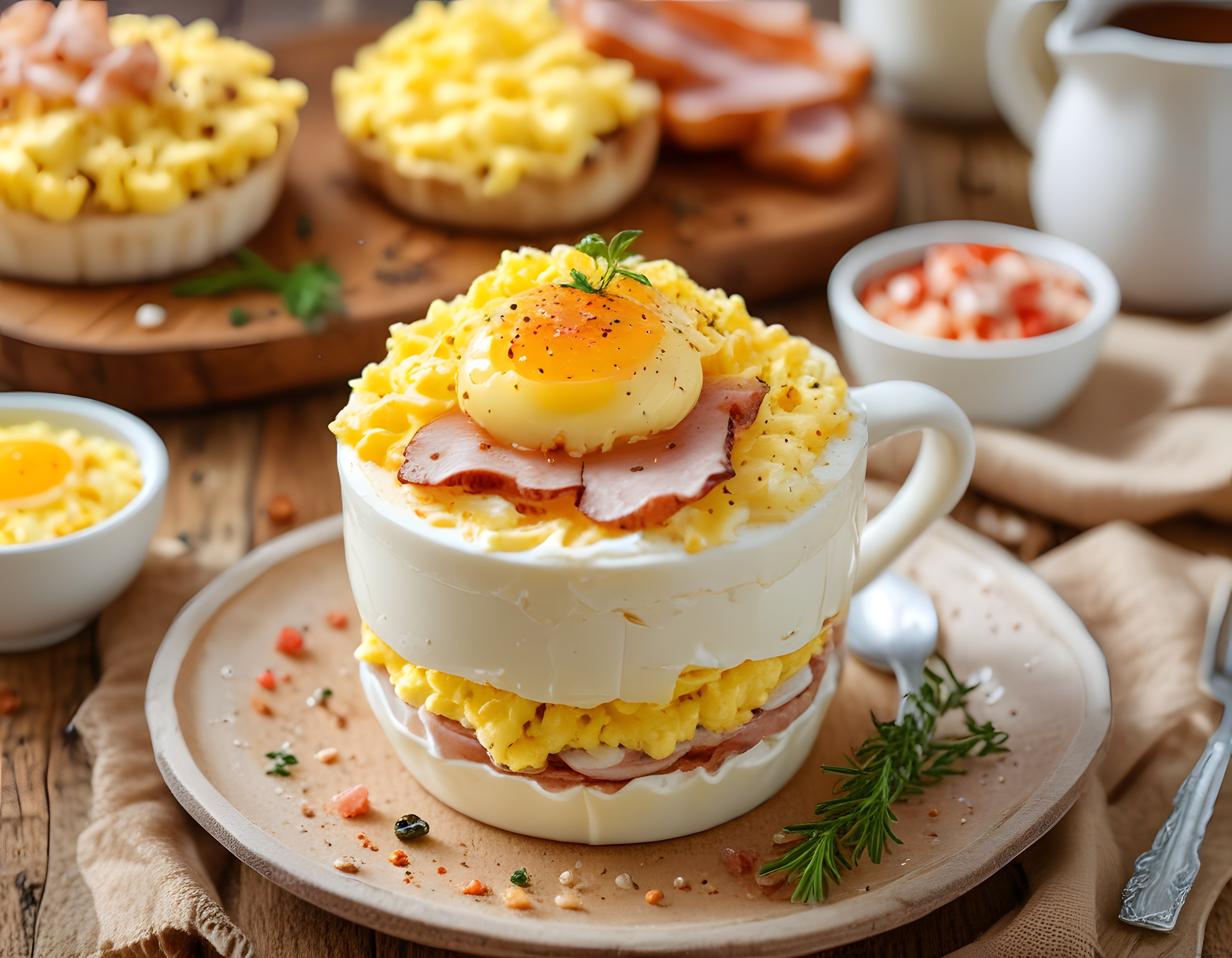 Kupada Hazırlanan Jambonlu ve Yumurtalı Pratik Kahvaltı Sunumu