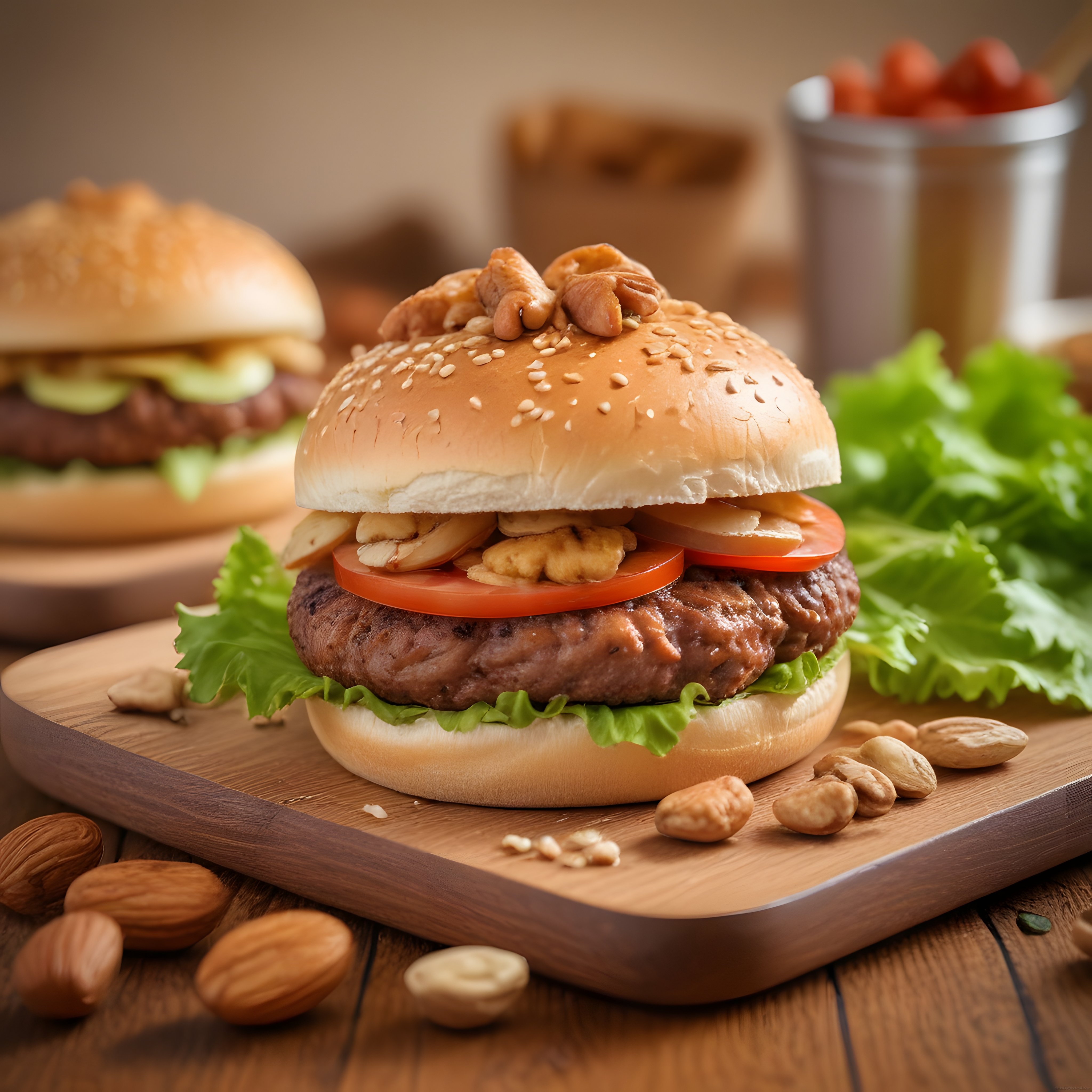 kuruyemişli burger ceviz ve fındıkla süslenmiş nefis hamburger