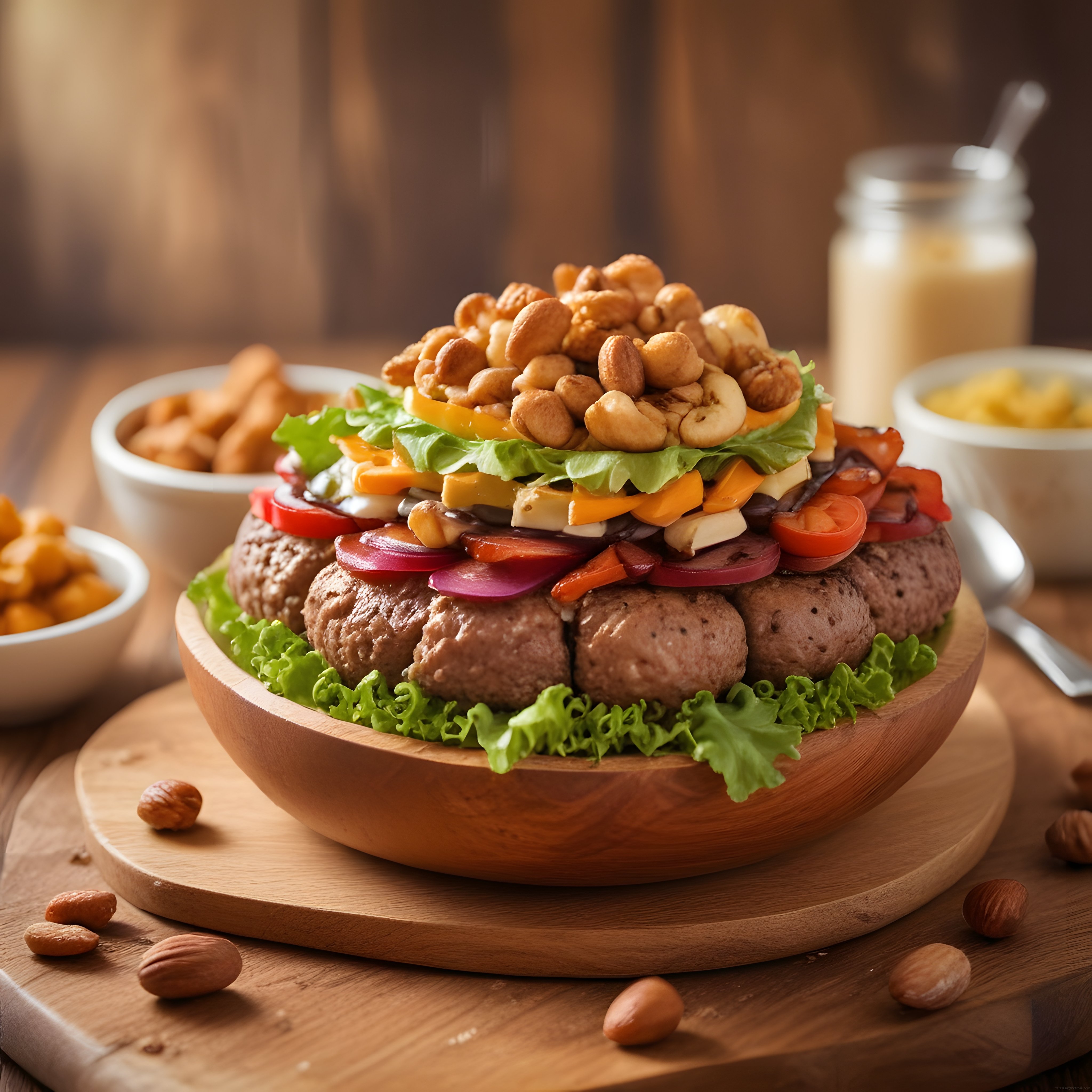 Kuruyemişli dev hamburger: Sıcak ahşap sunumda efsanevi lezzet şöleni