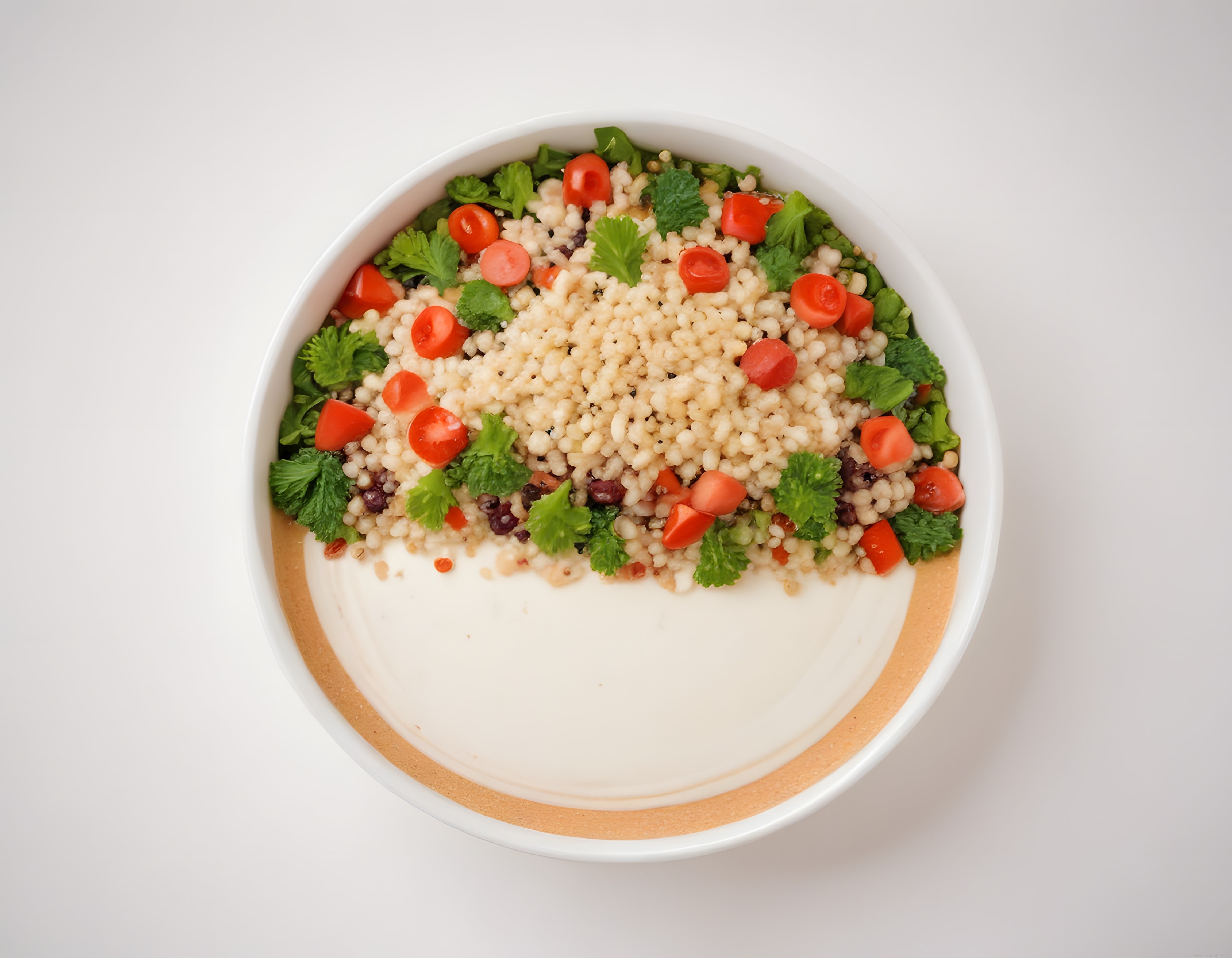 Kuskuslu Taze Sebzeli Kremalı Soslu Nefis ve Sağlıklı Kase Sunumu