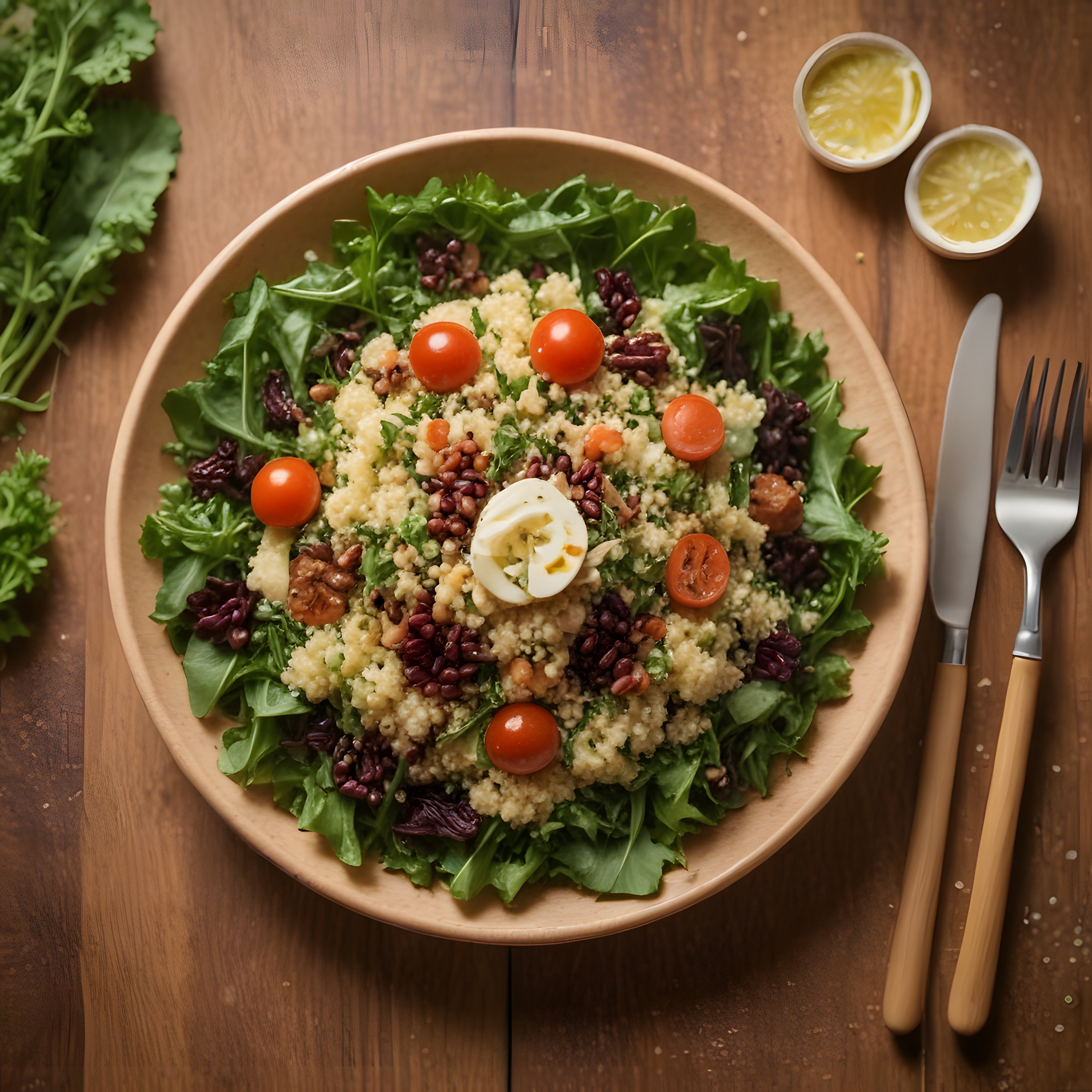 Kuskuslu Yumurtalı Taze Yeşillik Salatası ve Ev Yapımı Limon Sosu Tarifi