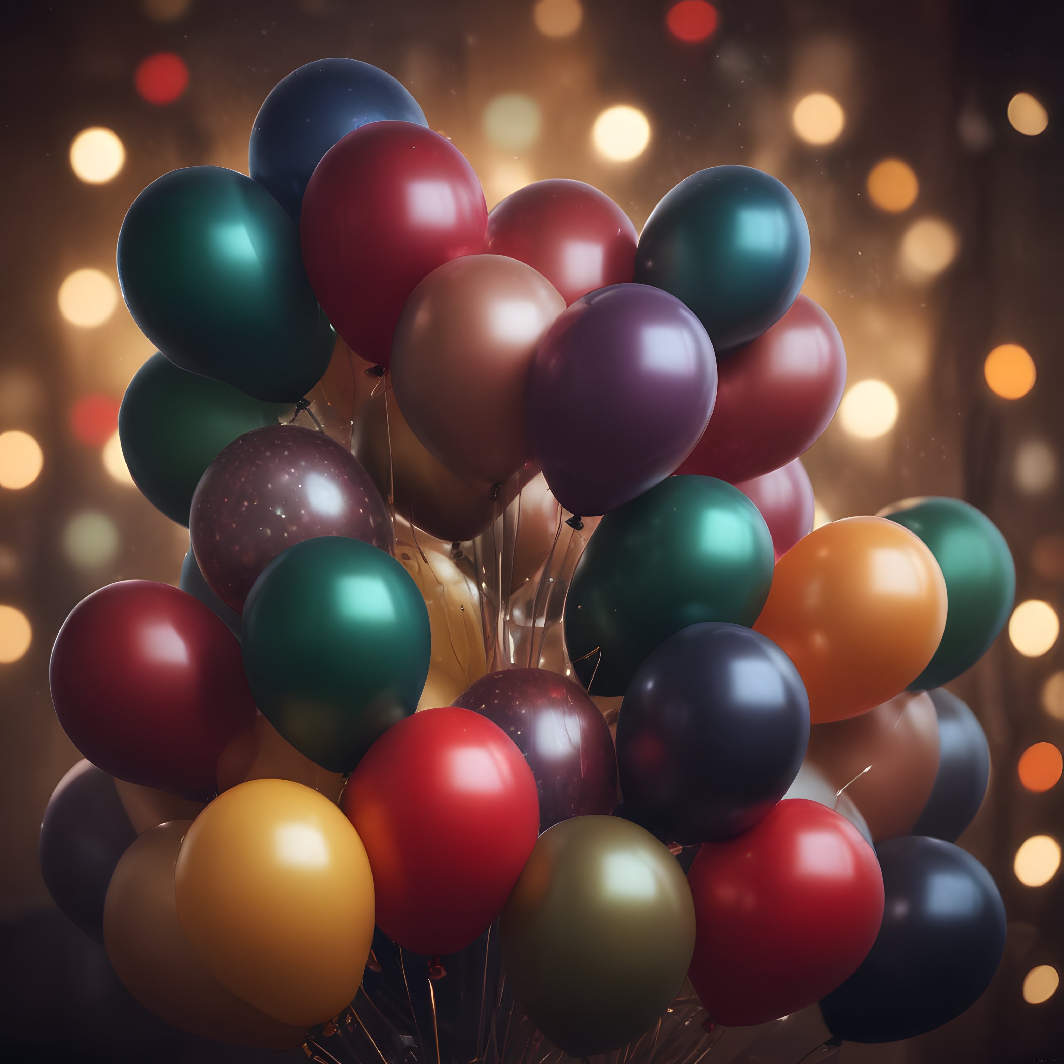 Kutlama Davetleri İçin Sıcak Bokeh Arka Planda Parlak Renkli Balon Demeti
