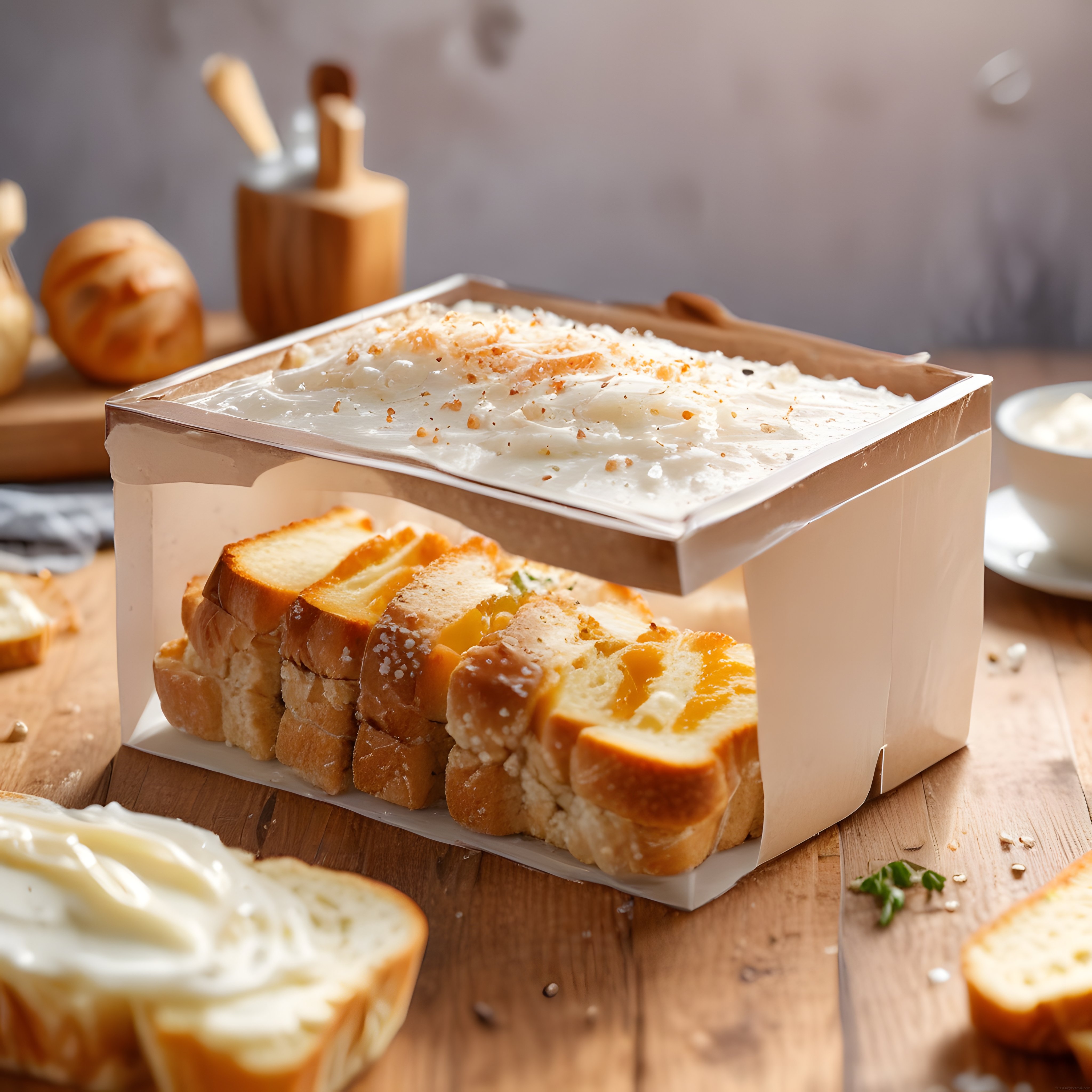 Kutuda Kremalı Yumuşak Ekmek ve Tatlı Dilimleri ile Rustik Masa