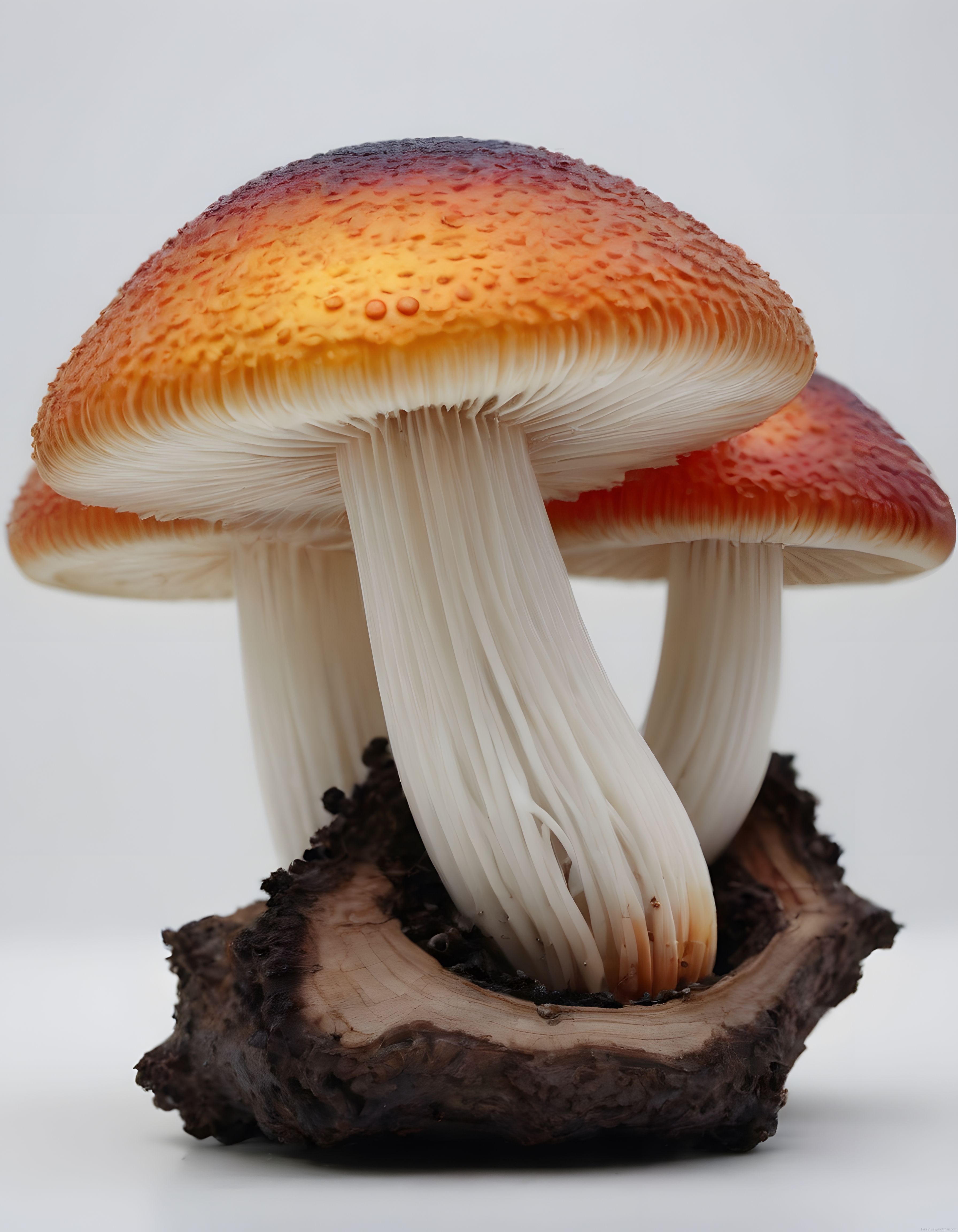 Kütük Üzerinde Büyüyen Parlak Kırmızı Sinek Mantarları Makro Çekim