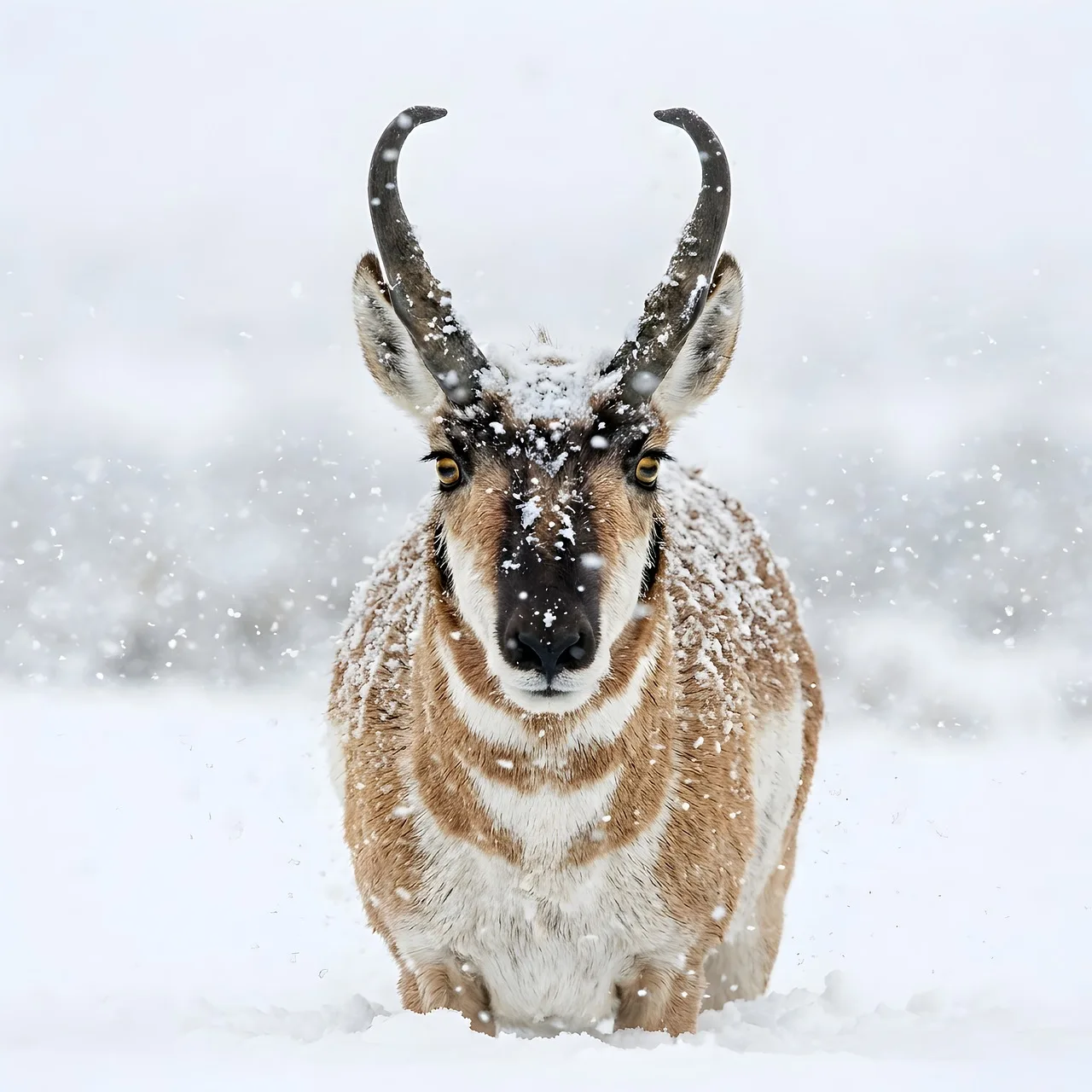 Kutup beyazı antelope portresi - soğuk vahşi doğa