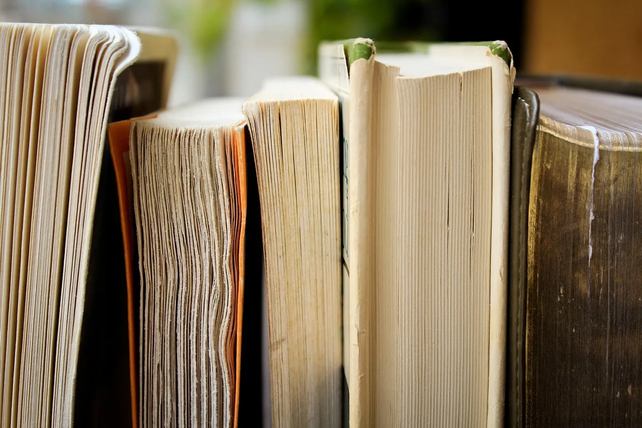 Kütüphane rafında eski kitap yığını - bilgi hazinesi
