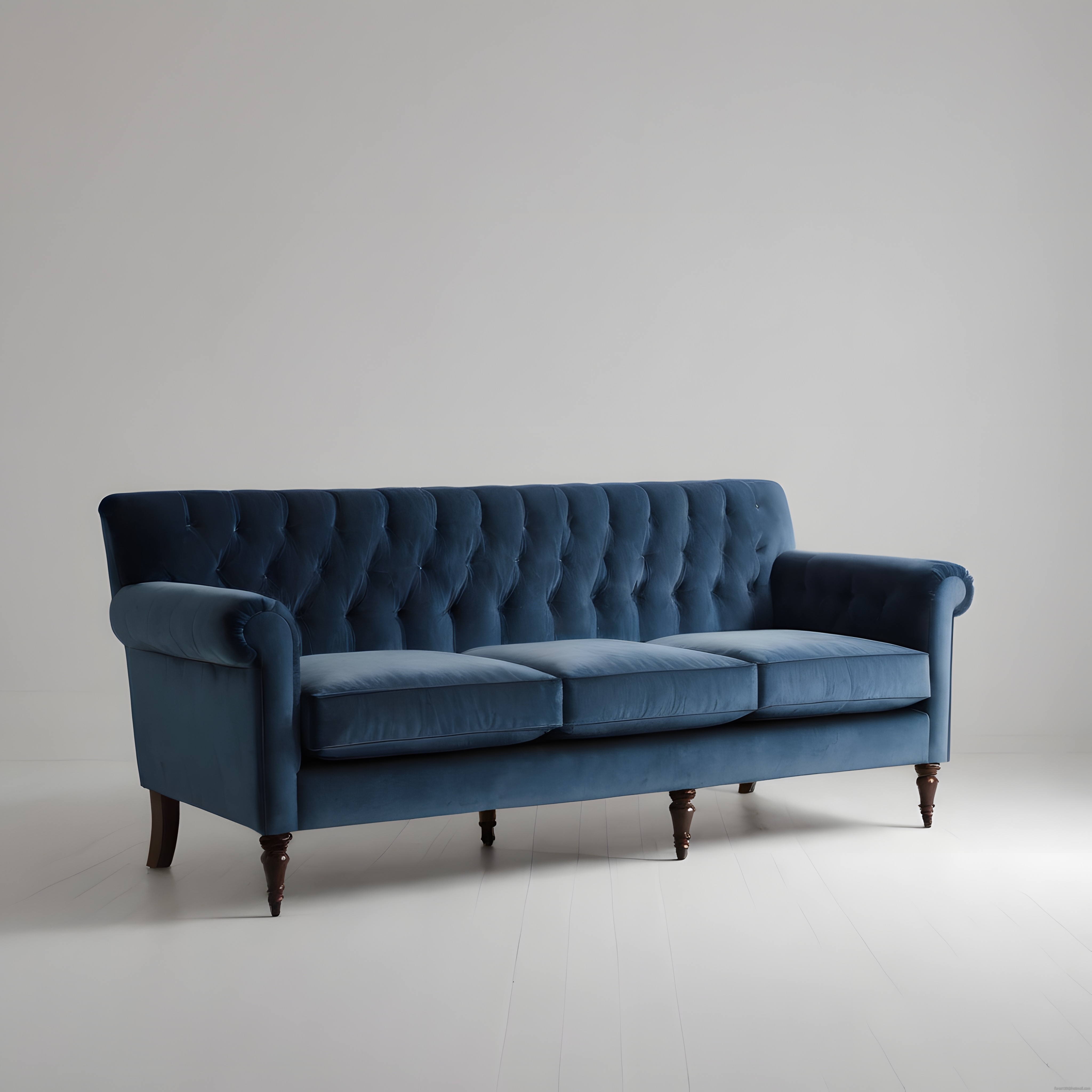 Lacivert Kadife Kapitone Chesterfield Koltuk ile Modern Salon Dekorasyonu