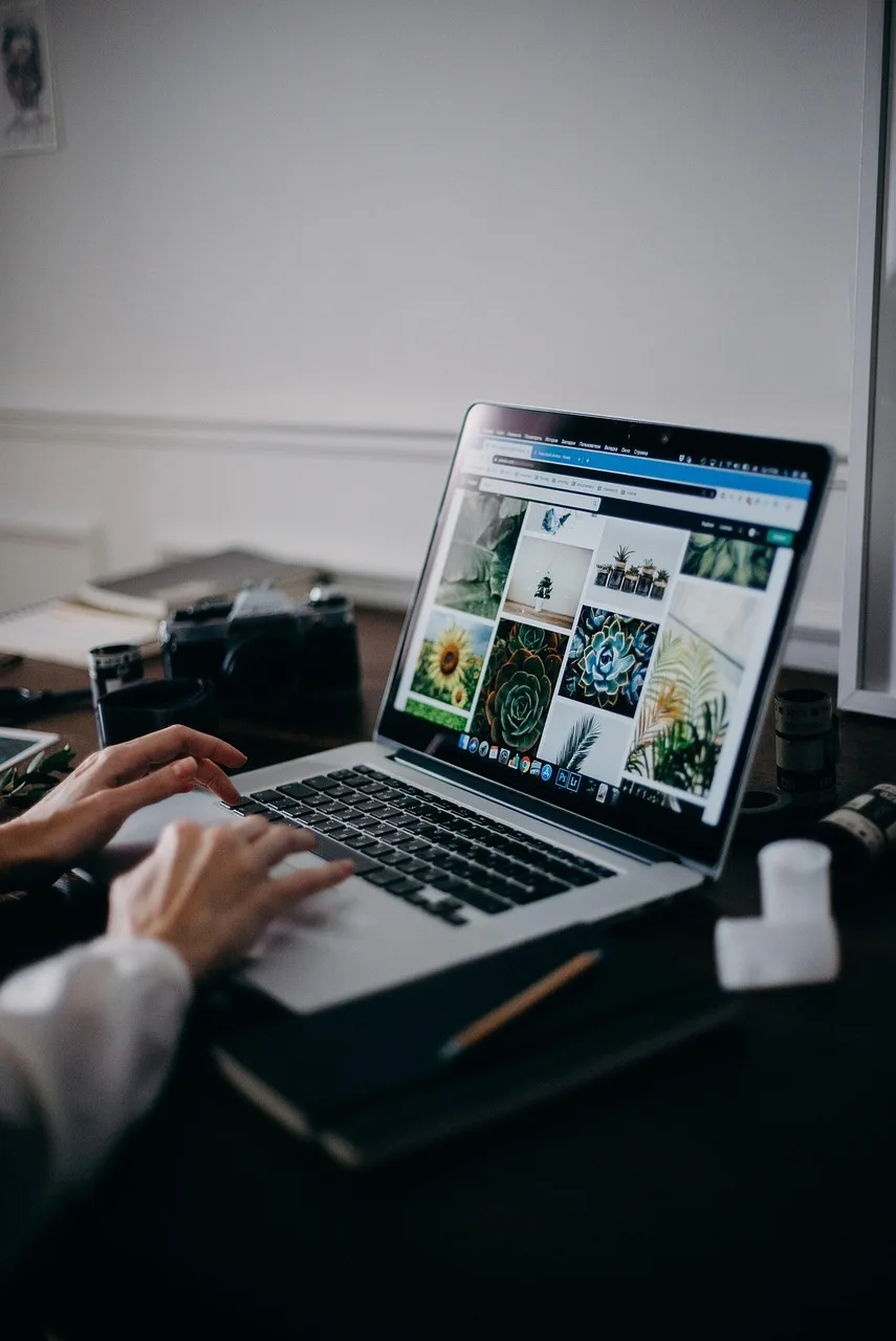 Laptop çalışan fotoğrafçı ofis ortamı