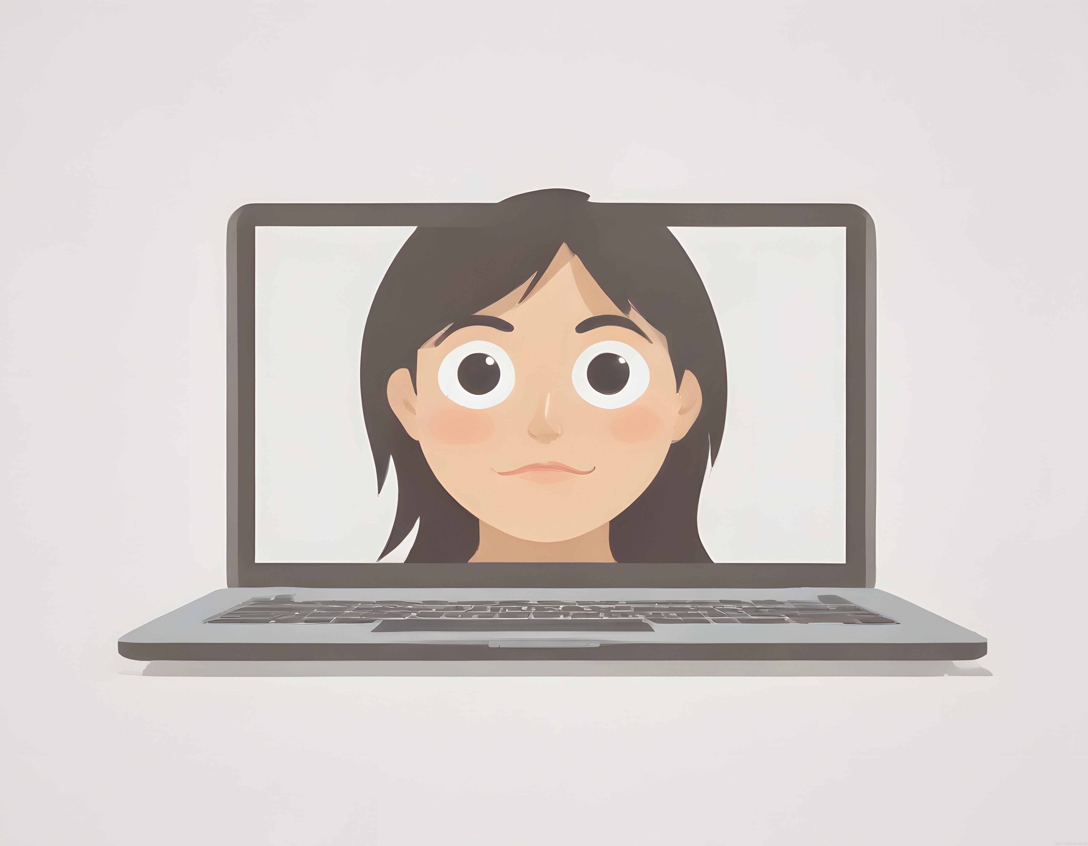 Laptop Ekranında Anime Tarzı Genç Kadın Yüzü: Minimal Dijital Sanat