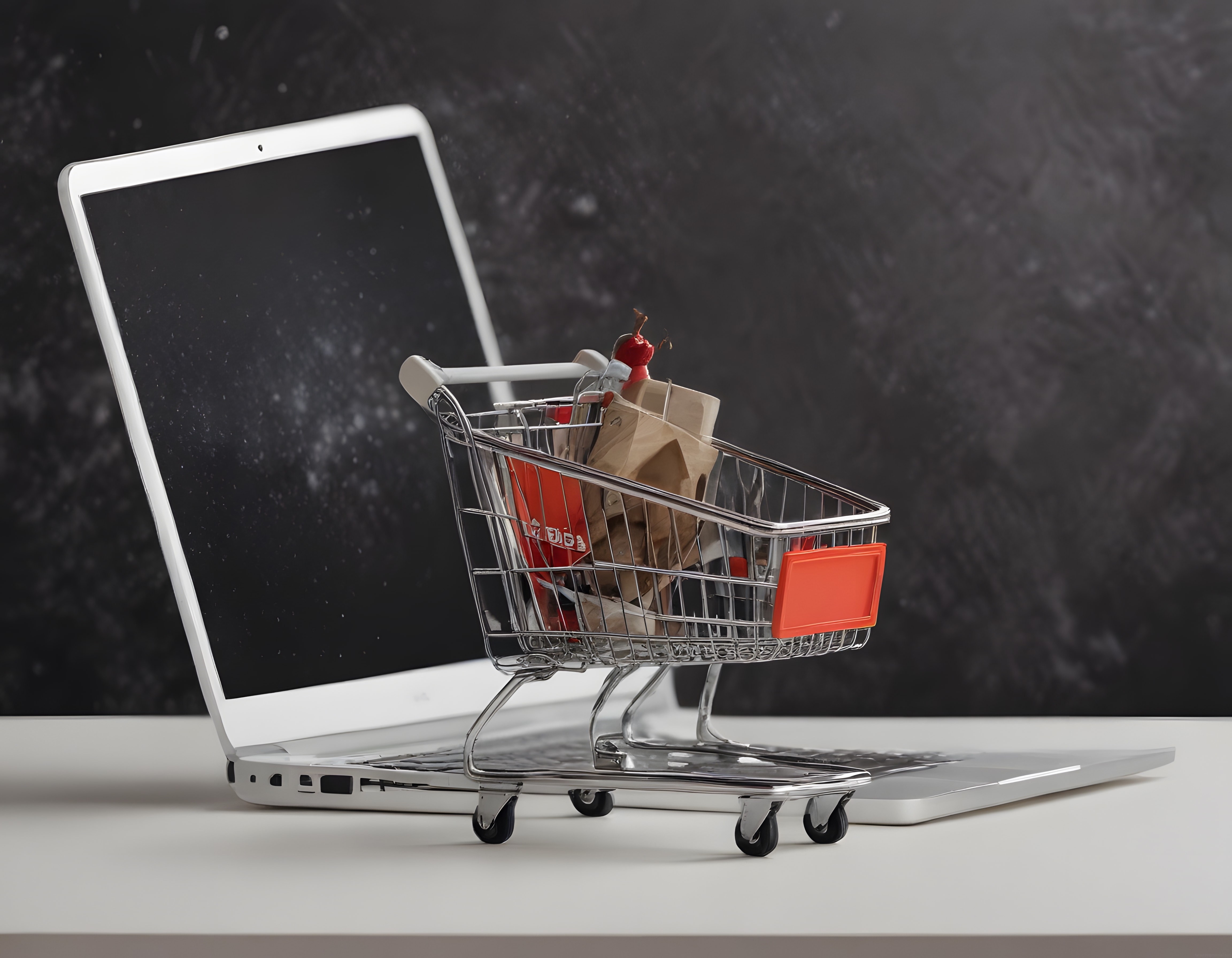 Laptop Üzerindeki Alışveriş Sepeti ile Online Alışveriş ve E-Ticaret Konsepti