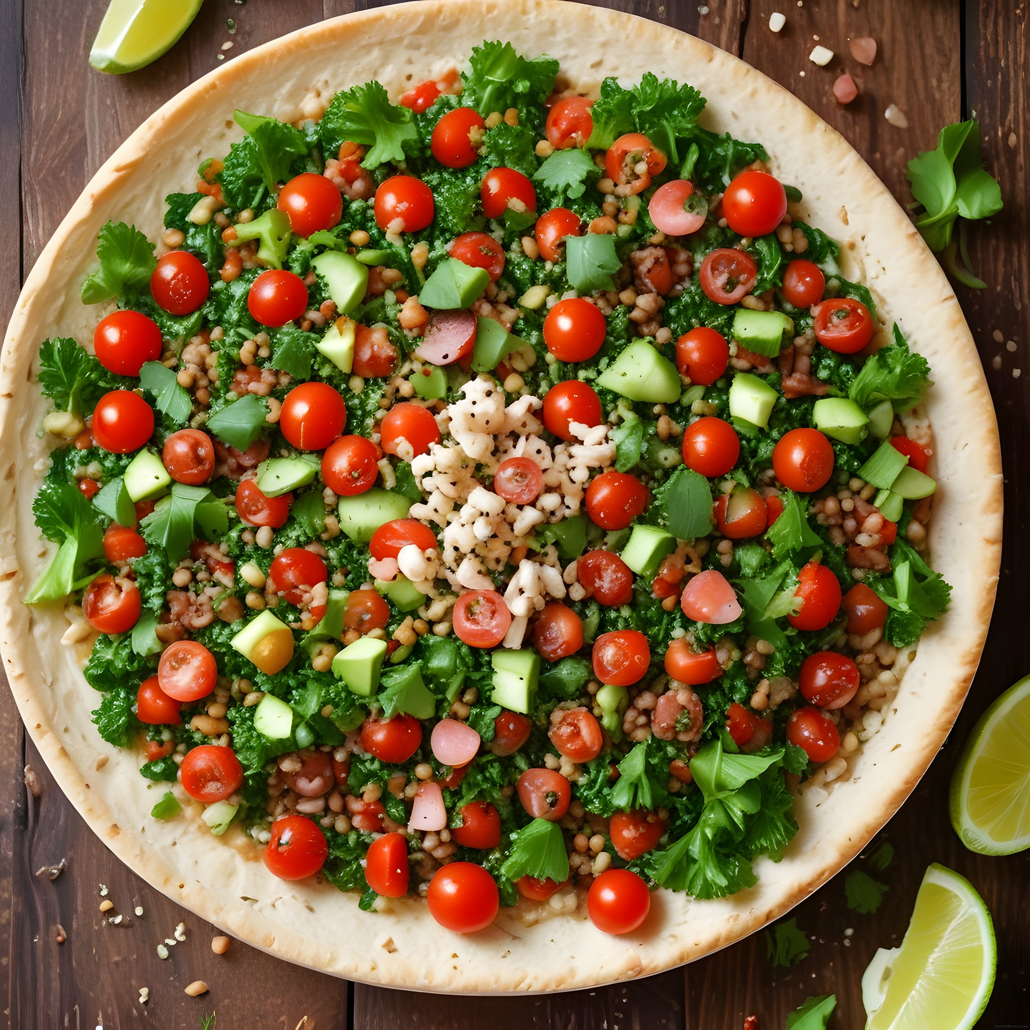 Lavaş Üzerinde Renkli Sebzeli ve Tahıllı Besleyici Bowl Sunumu
