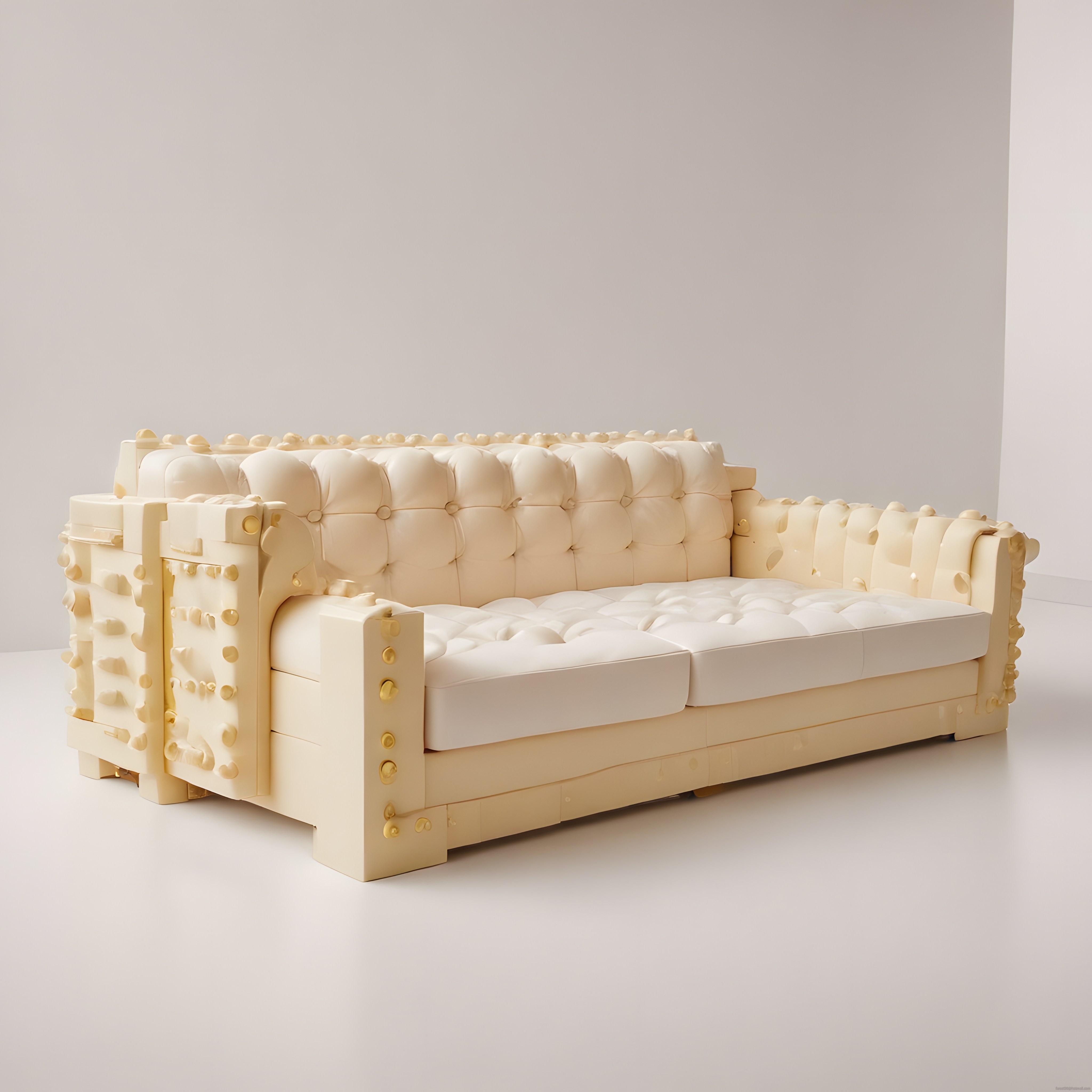 Lego blok detaylarıyla süslenmiş krem chesterfield kanepe tasarımı
