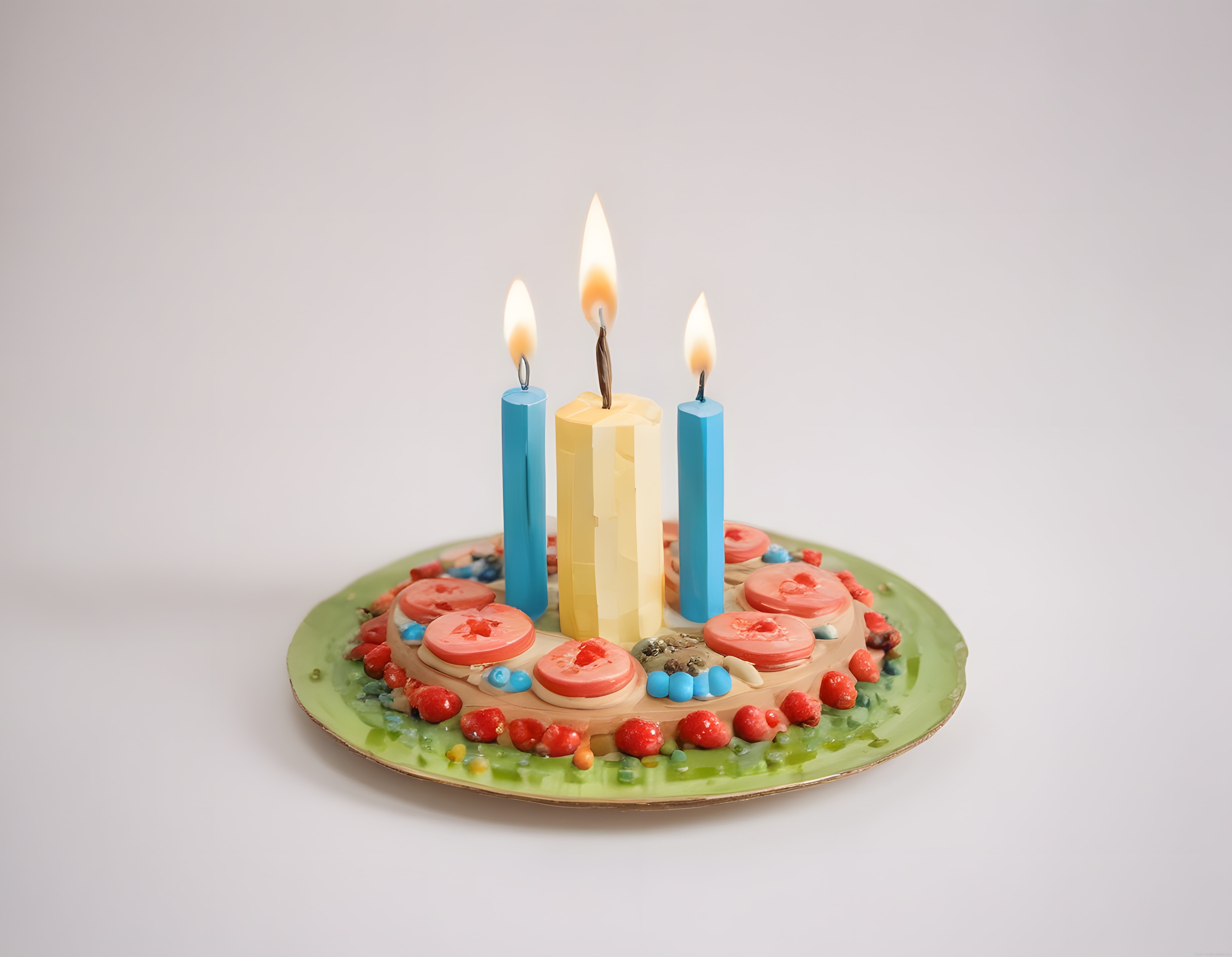 Lego Blokları ile Tasarlanmış Renkli Doğum Günü Pastası ve Yanan Mumlar
