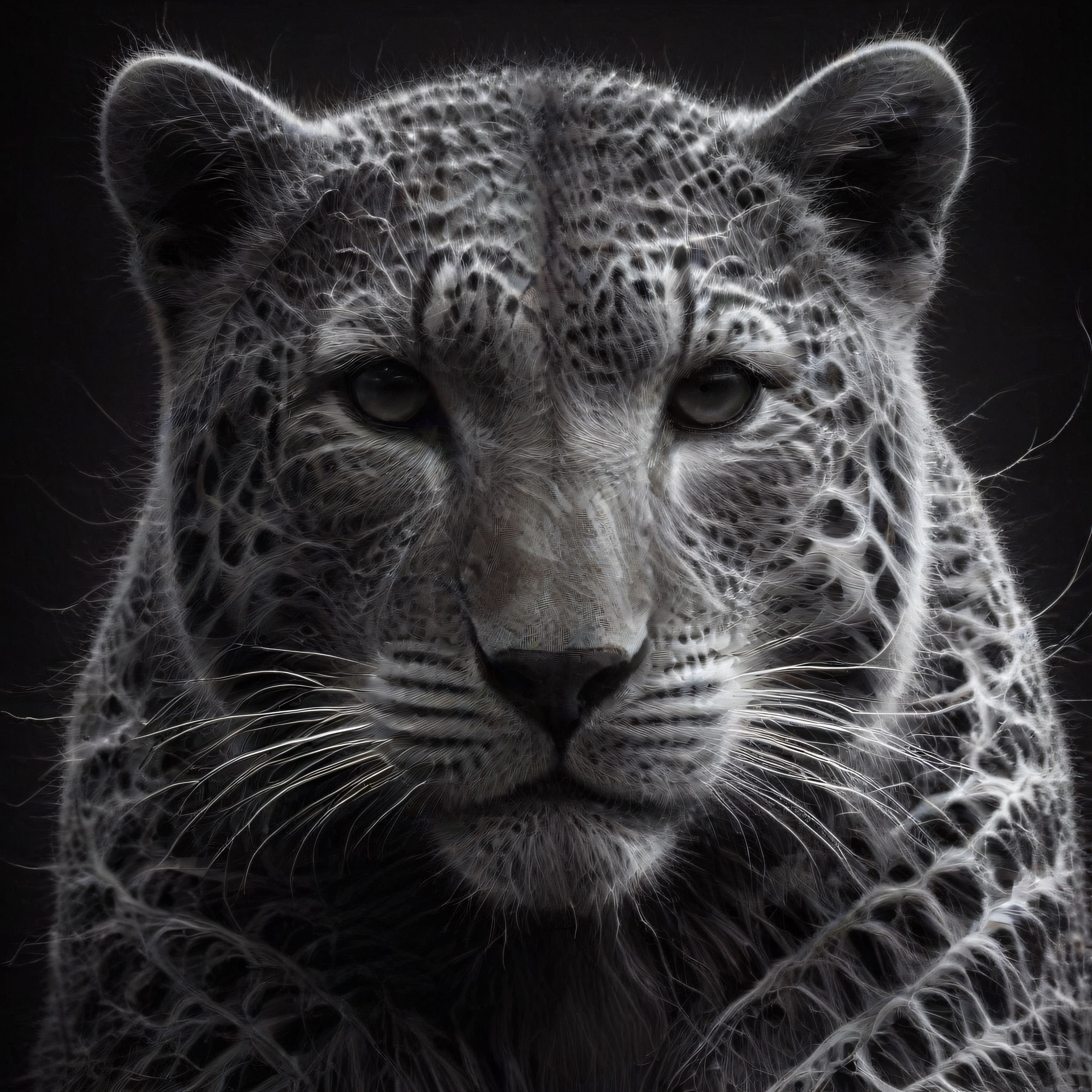 Leopar Portre: Siyah Beyaz Vahşi Kedi Yakın Çekim ve Kürk Detayları