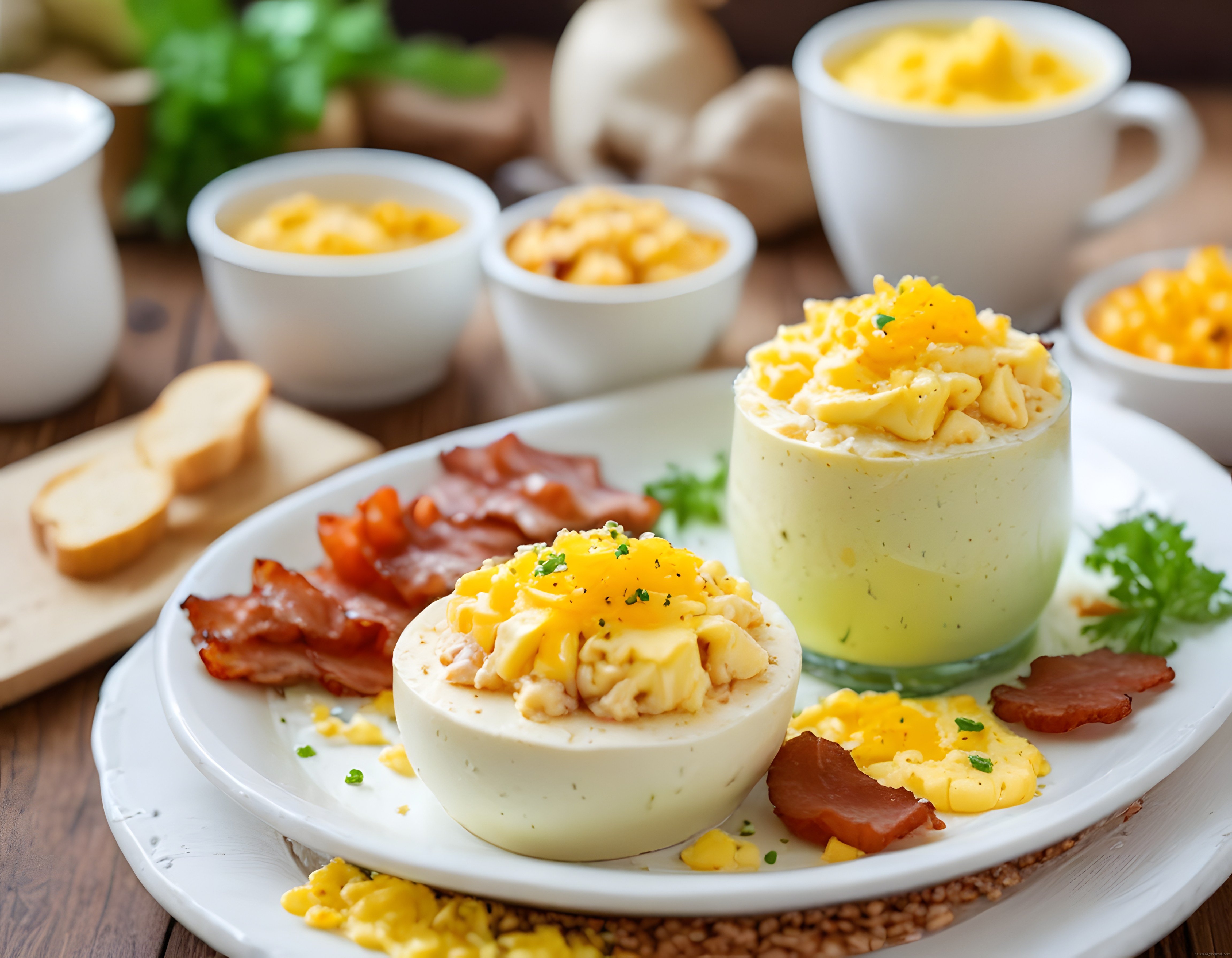 lezzetli bir kahvaltı sofrası peynirli yumurta bacon ve tost ekmekleri