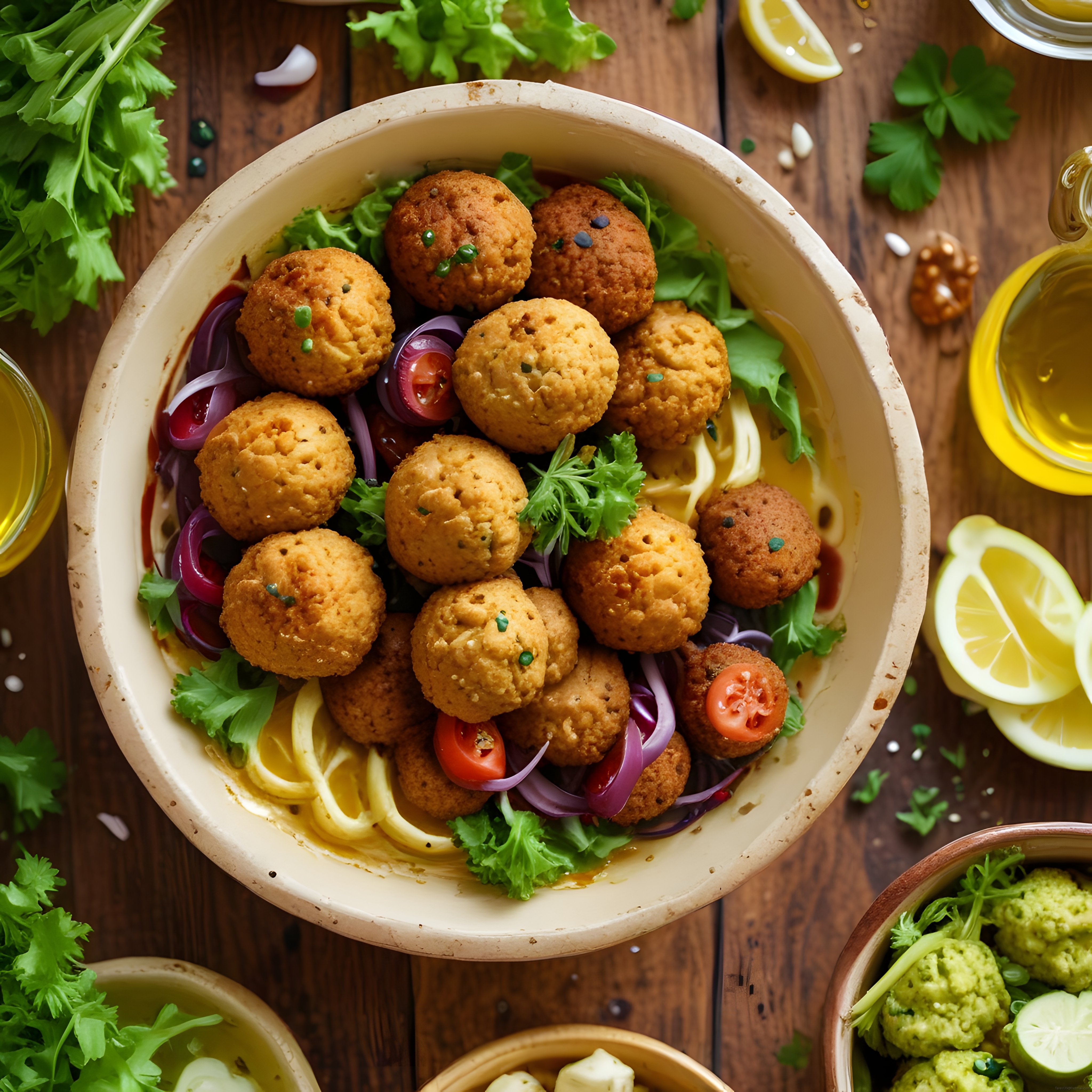 Lezzetli Falafel Kasesi: Orta Doğu Mutfağından Taze Sebzelerle Nefis Bir Öğün