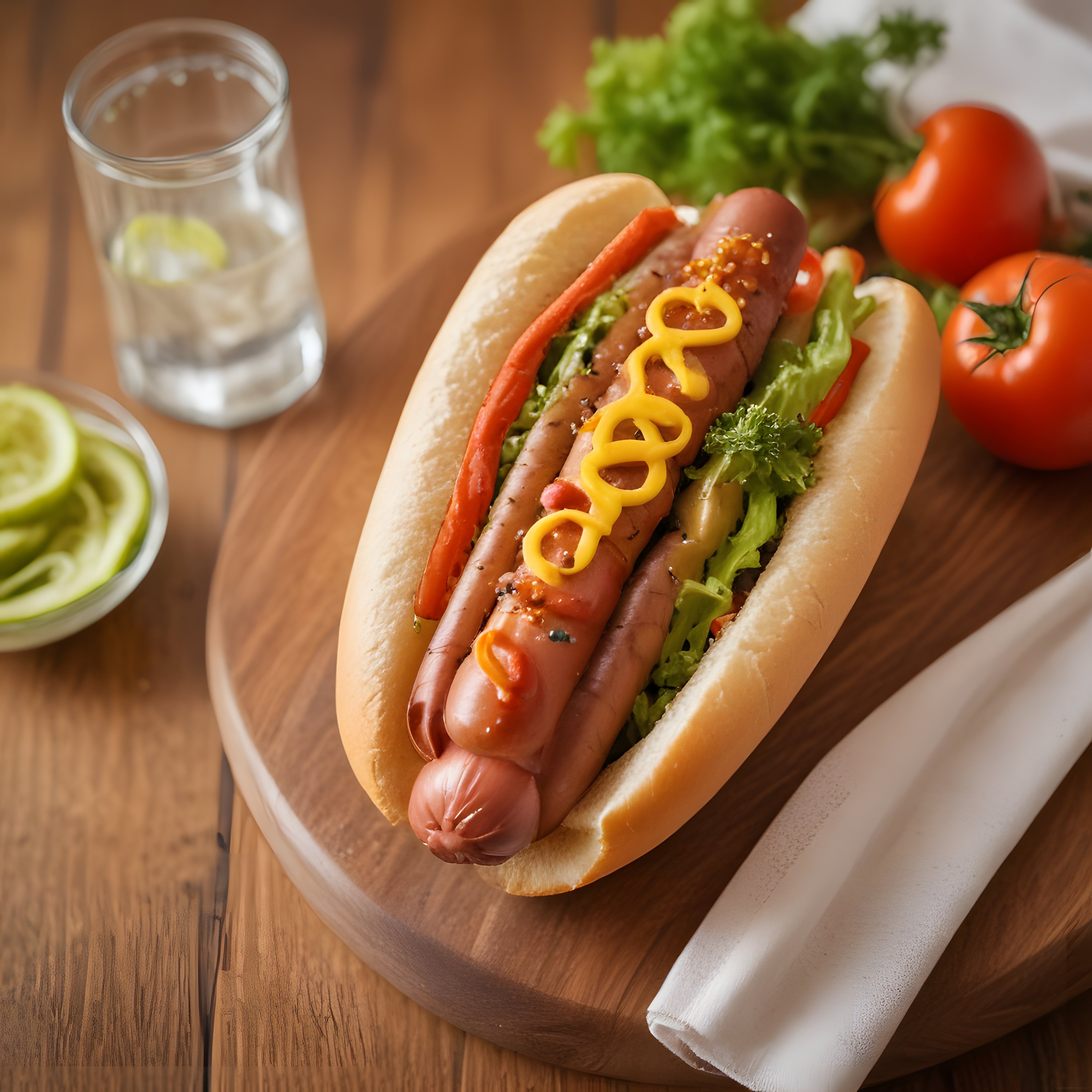 Lezzetli Sosisli Sandviç: Ahşap Sunum Tahtasında Hot Dog ve Serinletici İçecek