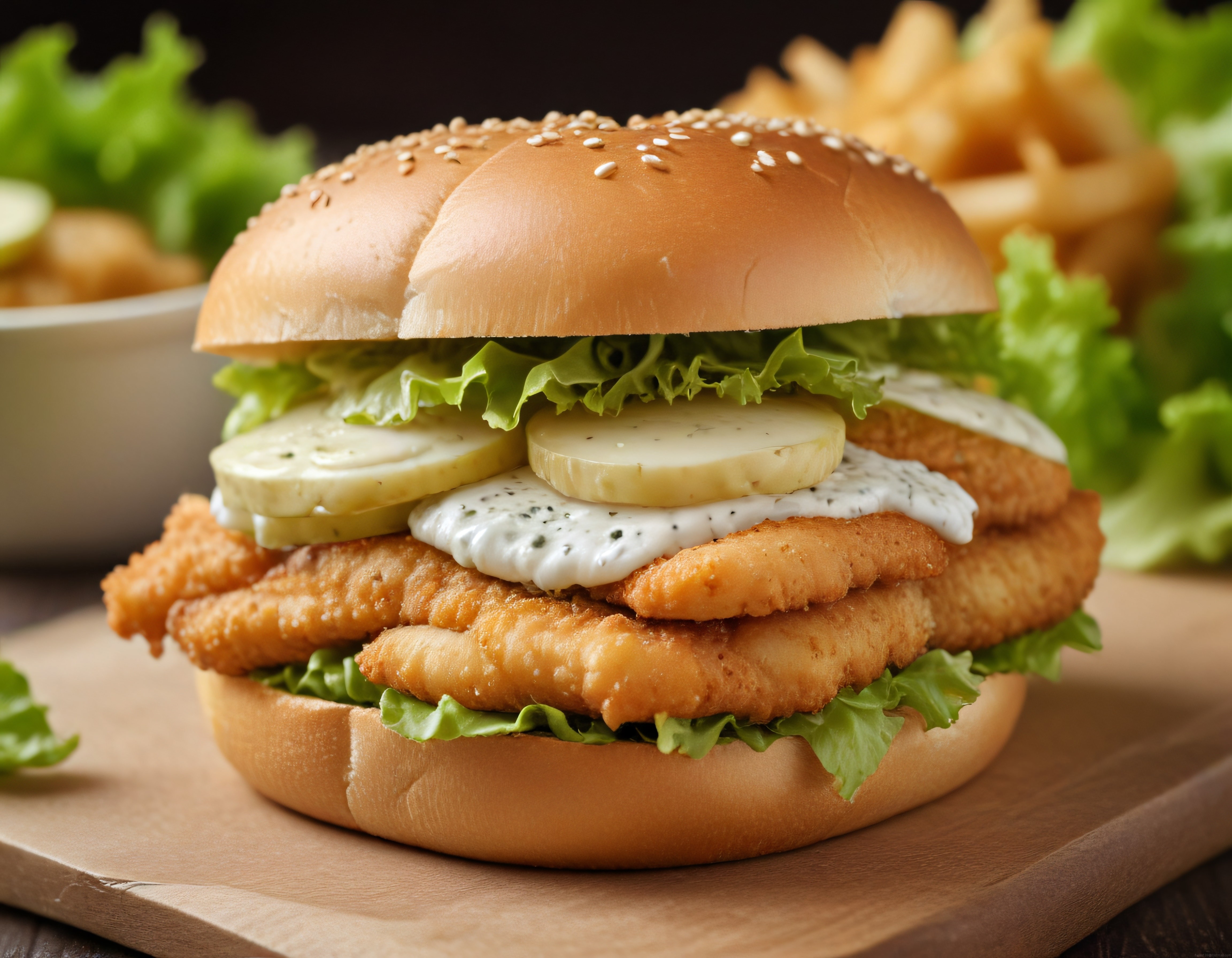 Lezzetli Susamlı Ekmek Arası Çıtır Balık Fileto ve Patates Kızartması