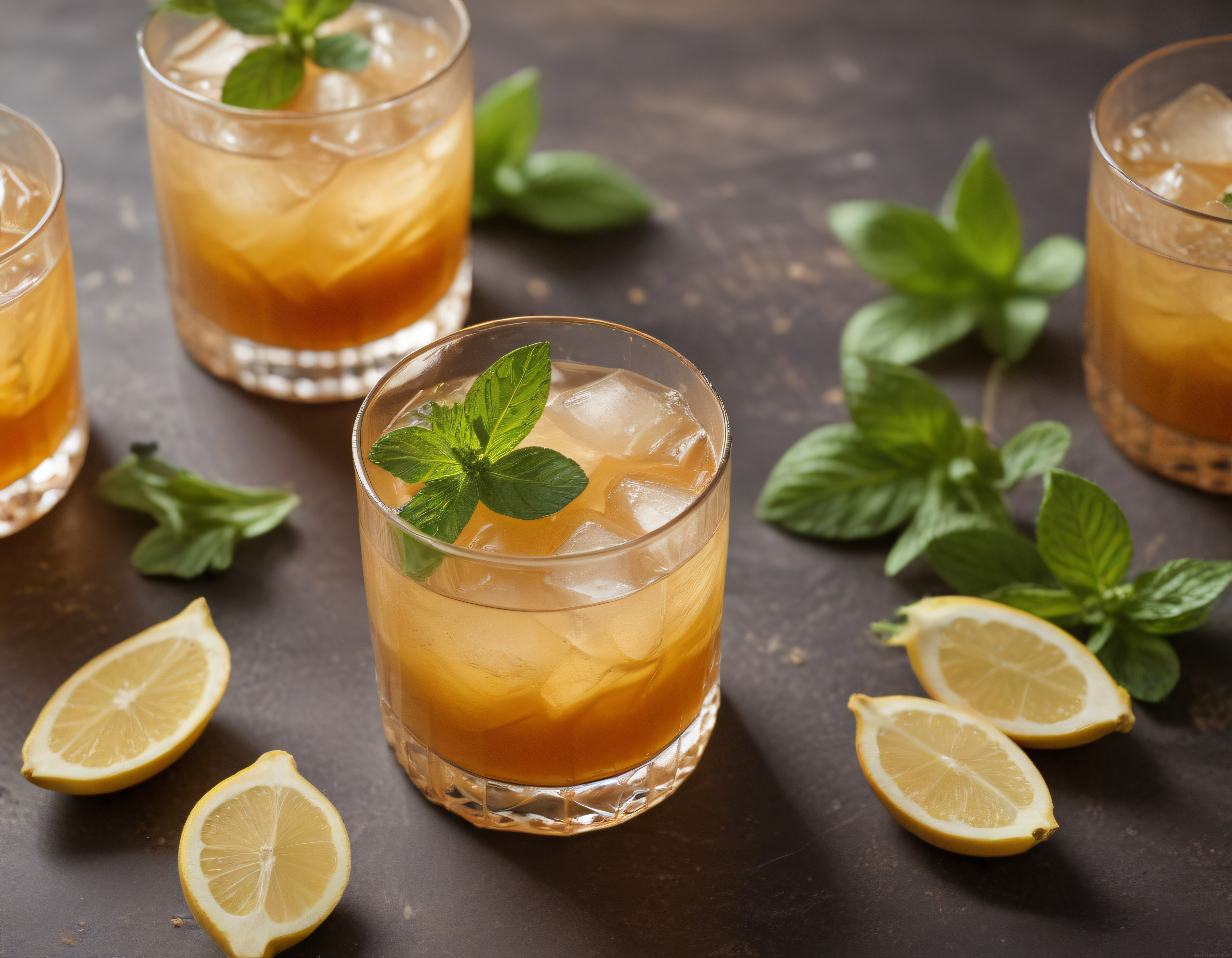 Limon dilimleri ve taze nane ile süslenmiş buzlu serinletici yaz içeceği