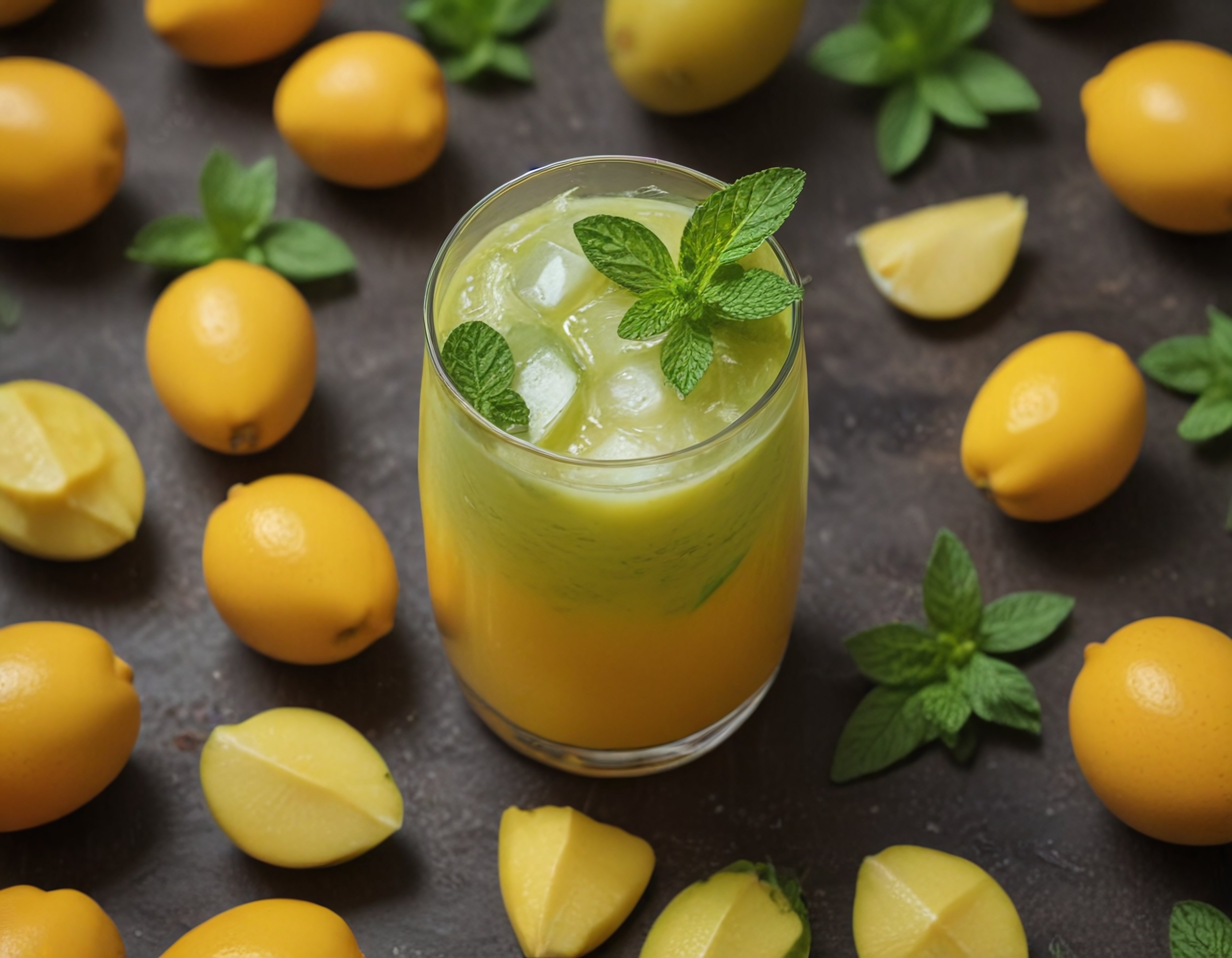 Limon Dilimleriyle Çevrili Buzlu Naneli Limonata: Ferahlatıcı İçecek