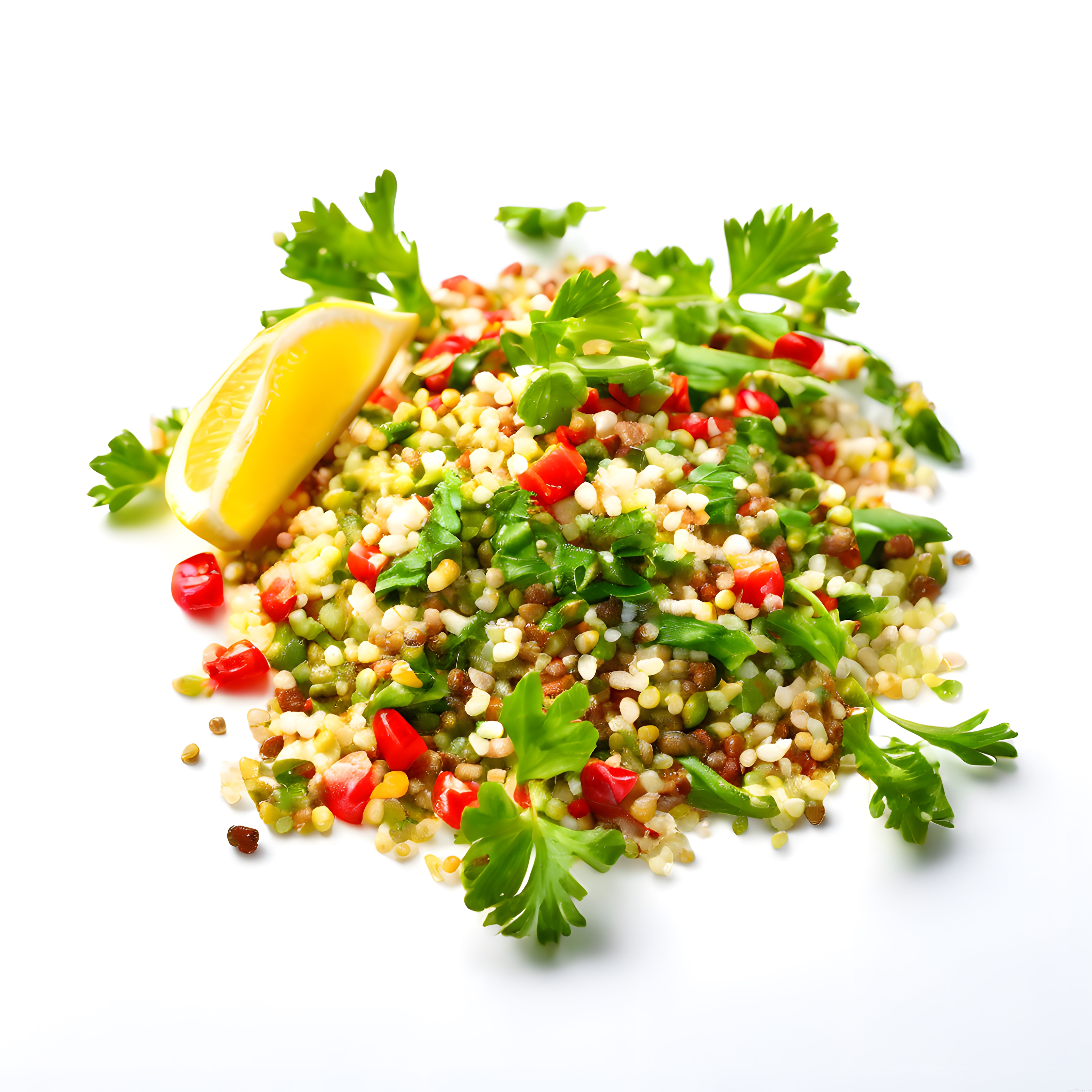 Limon Dilimli Renkli Bulgur Mercimek Salatası ve Taze Yeşillikler