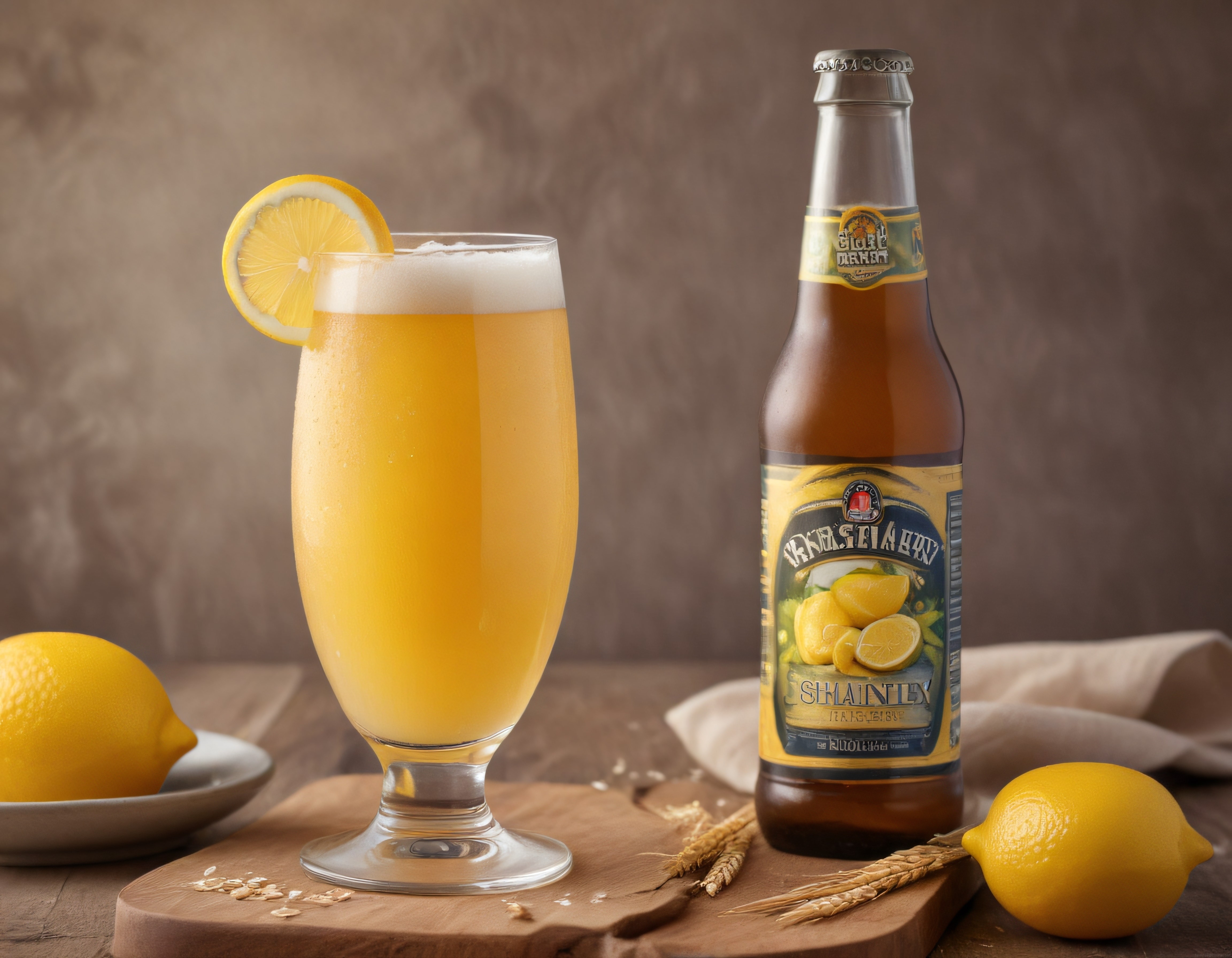 Limon Dilimli Serinletici Bira ve Şişe ile Rustik Masa Detayı