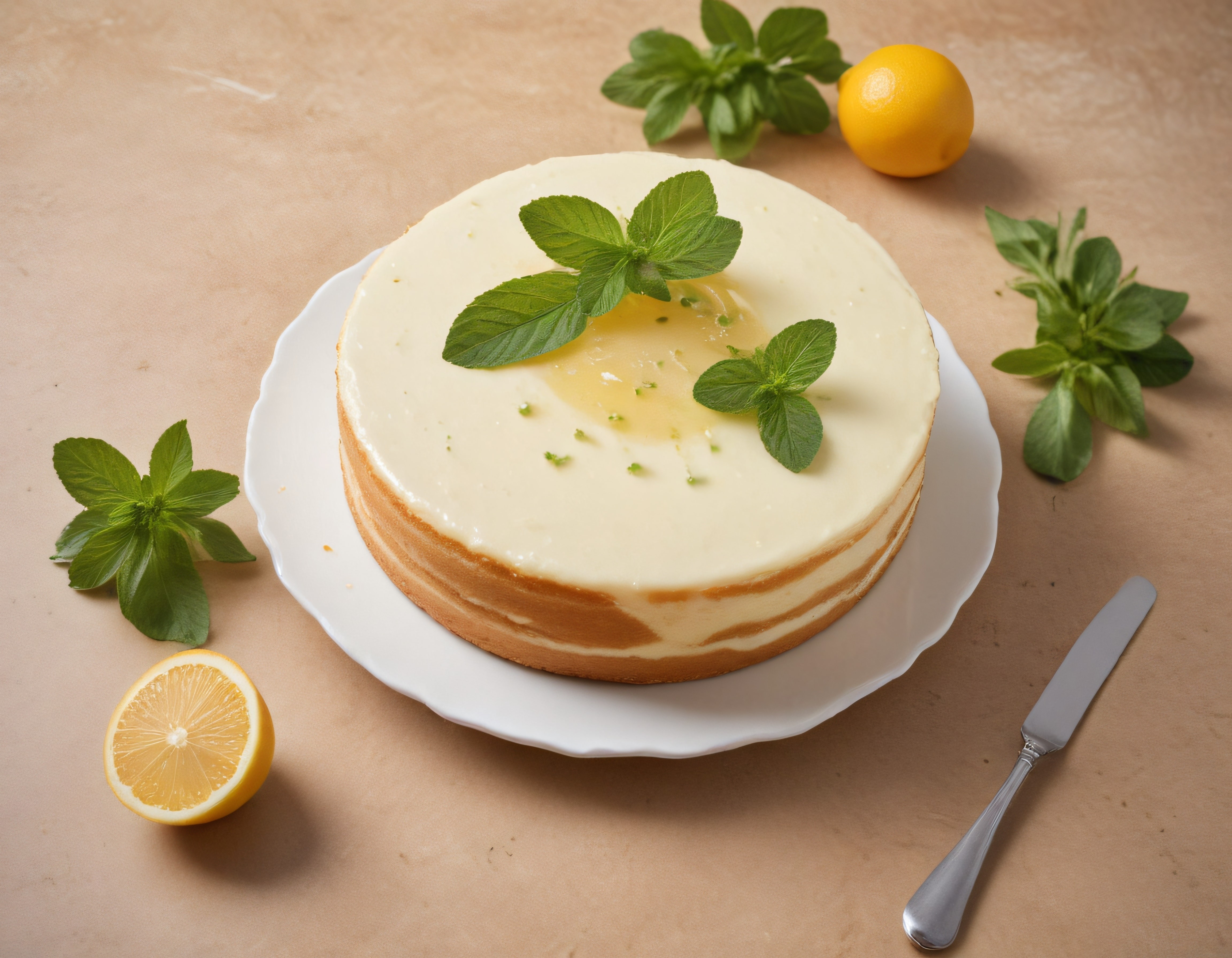 Limon Glazürlü ve Taze Naneli Cheesecake: Ev Yapımı Pasta Sunumu