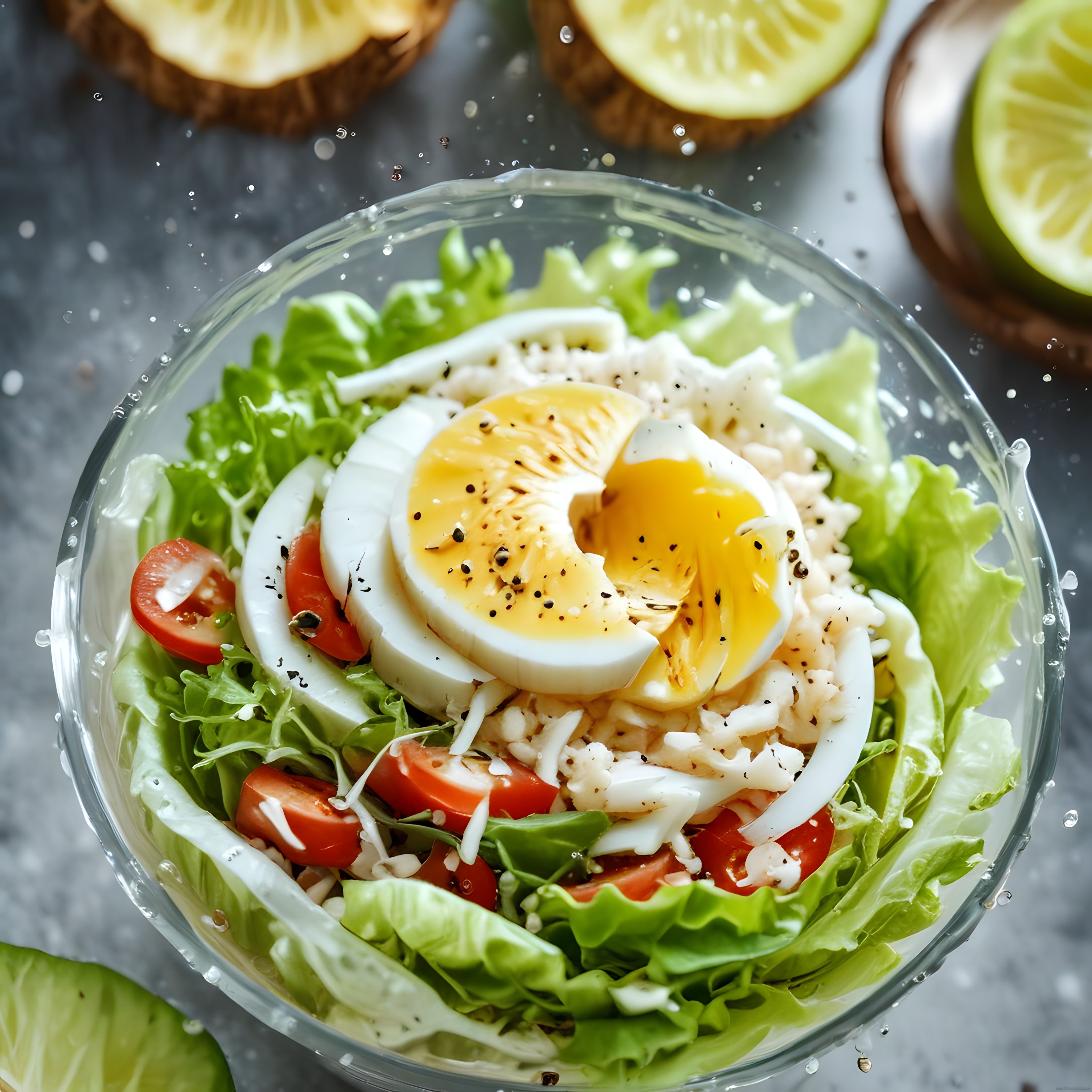 Limon Soslu Yumurtalı Salata: Taze Marul, Domates ve Beyaz Peynir ile