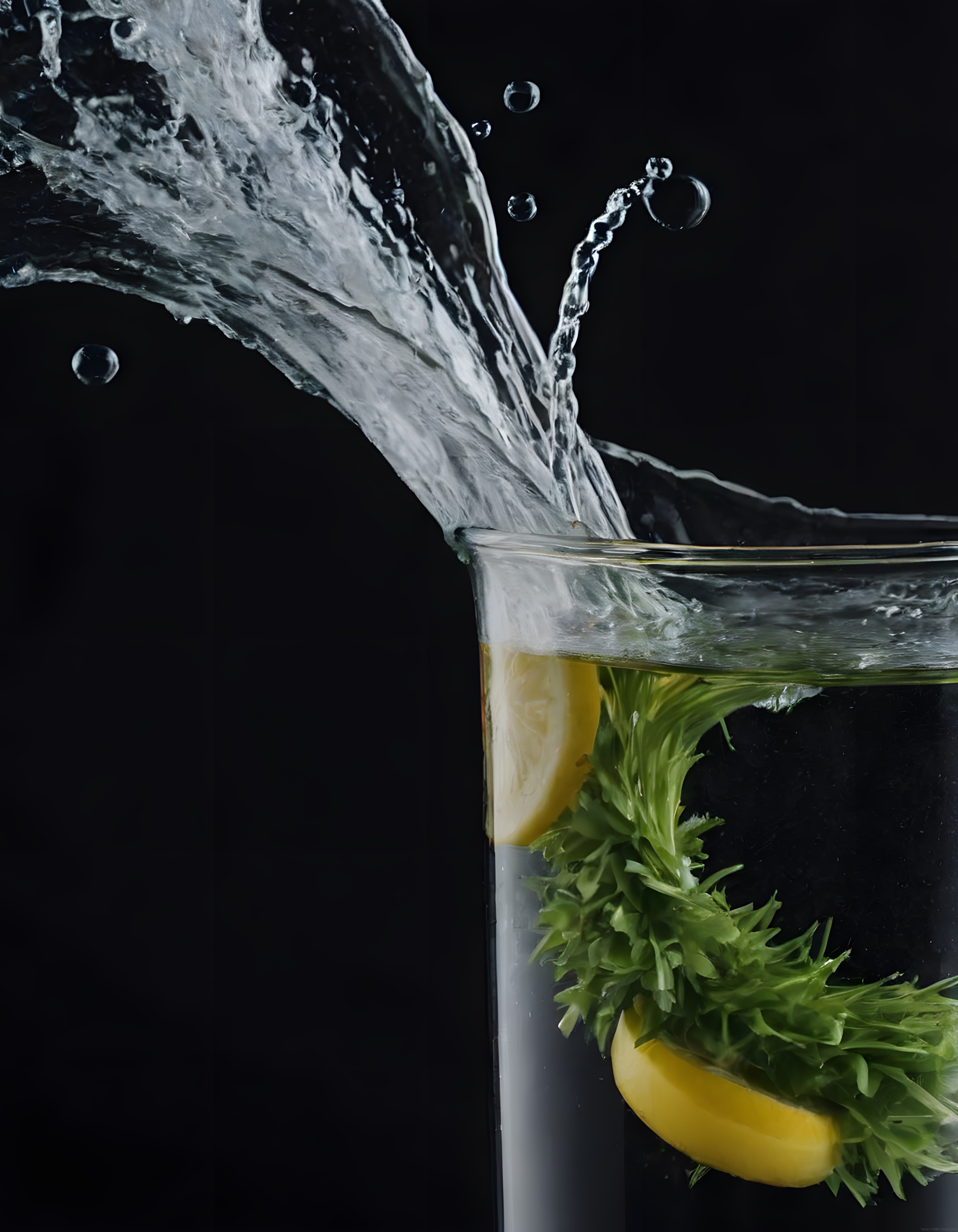 Limon ve Yeşillikli Bardağa Dökülen Su ile Ferahlatıcı Detoks Anı