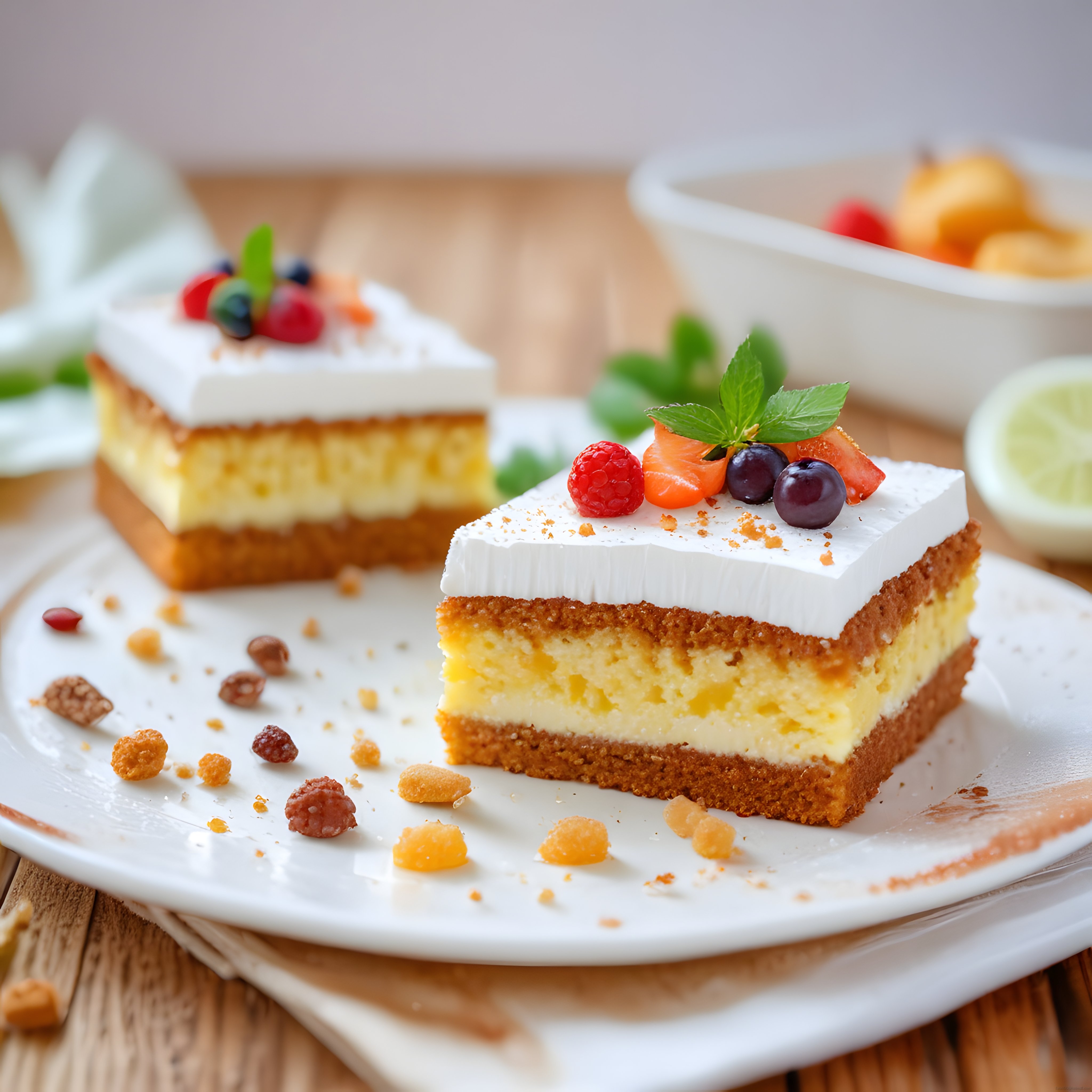 Limonlu Cheesecake Taze Orman Meyveleri ve Nane Yapraklarıyla Süslenmiş