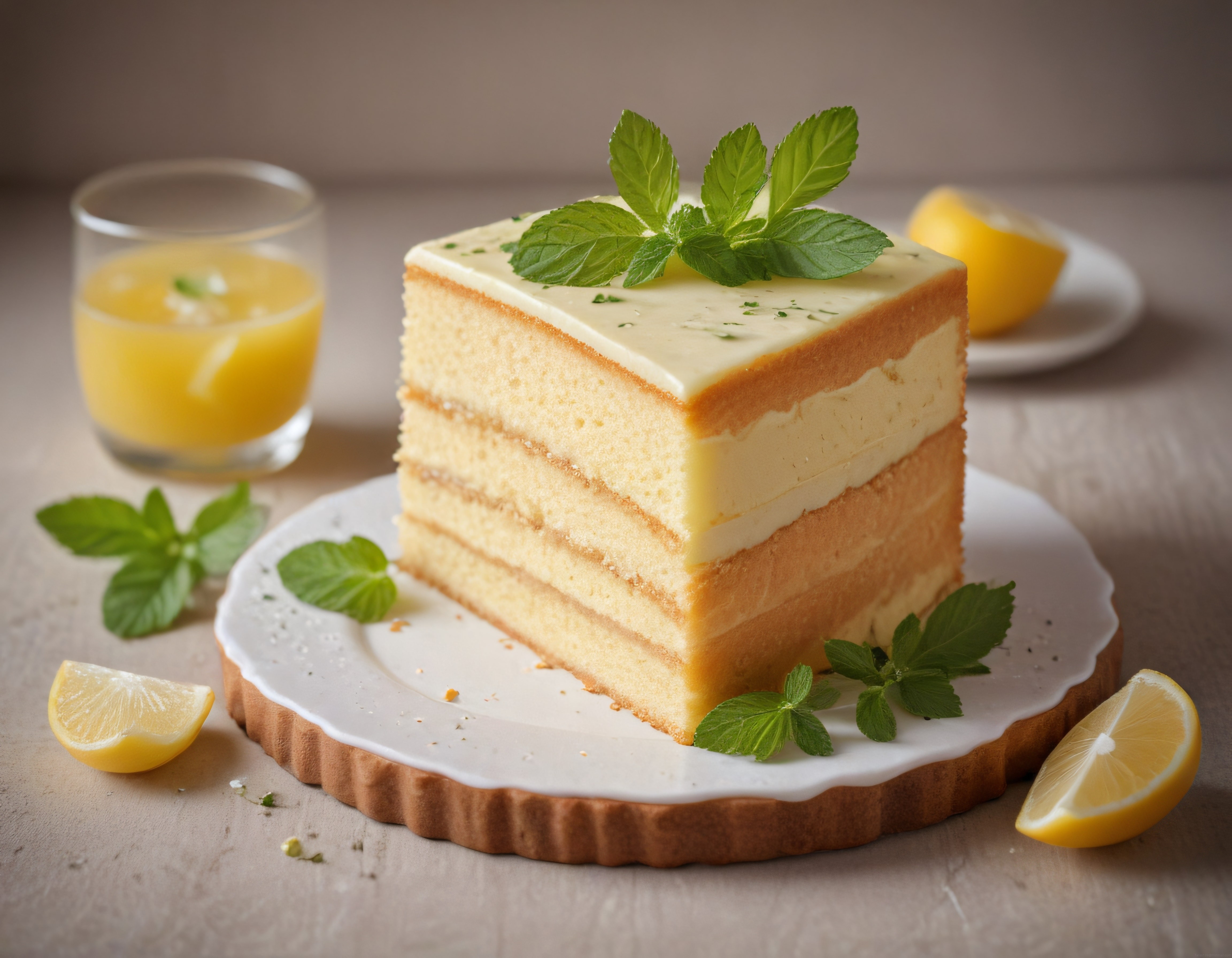 Limonlu Katlı Pasta Dilimi: Taze Nane ve Limon Kremalı Şık Sunum