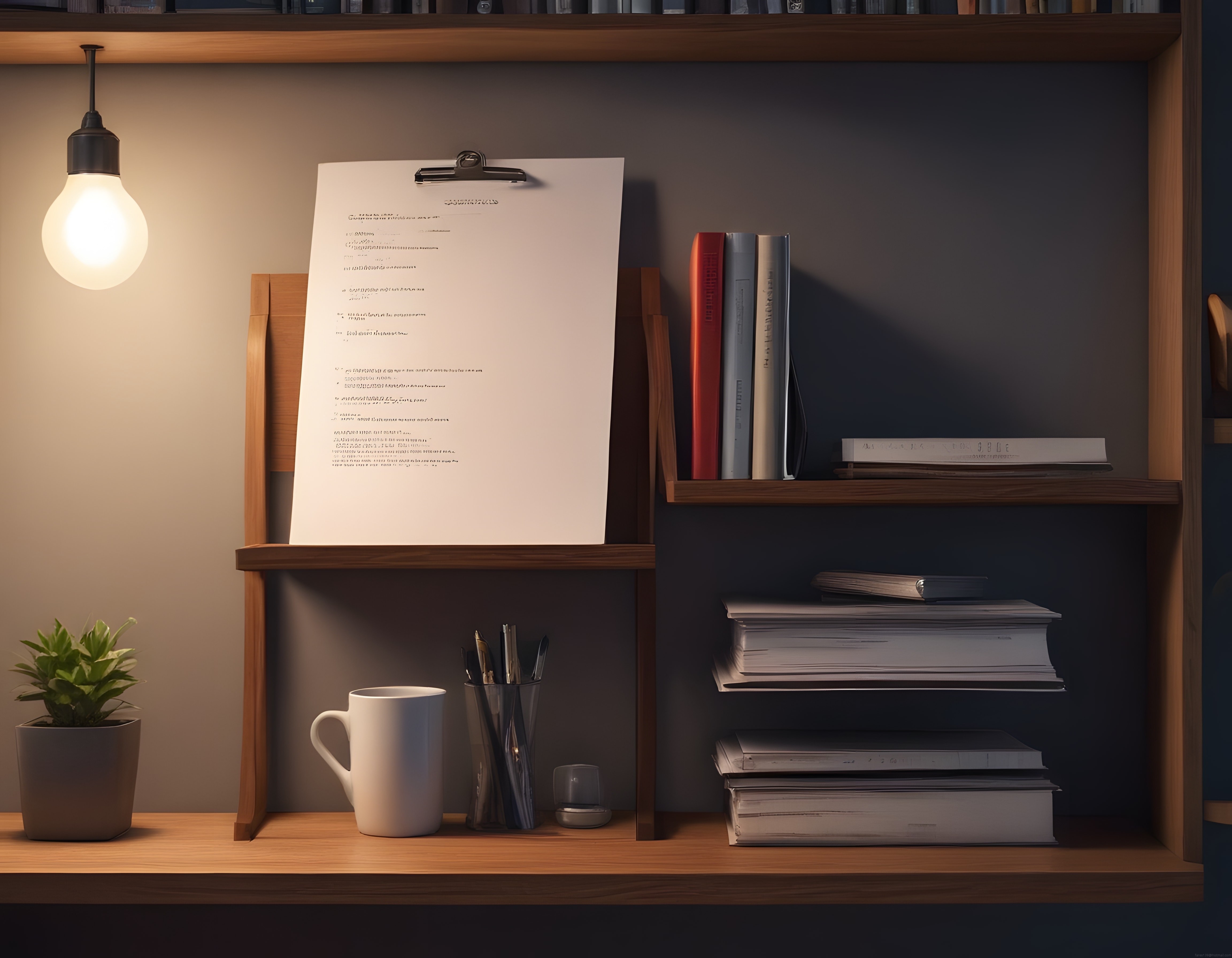 Loft Tarzı Sarkıt Işıklı Doğal Ahşap Kitaplık ve Ev Ofis Dekorasyonu